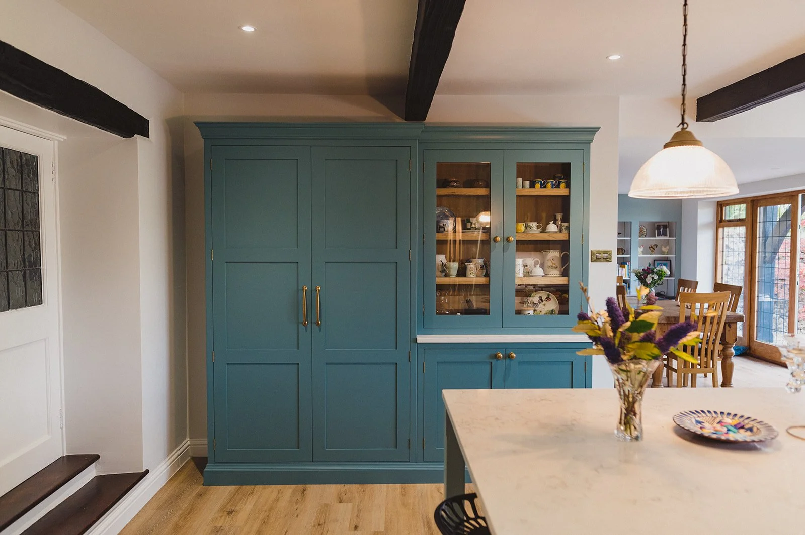 Bespoke kitchen storage, breakfast bar and larder in St Albans Hertfordshire by Herringbone Kitchens