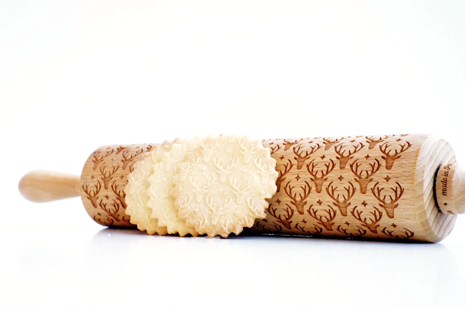 deer reindeer rolling pin, flower folk daisy pattern on a cookies, folklore flowers, camomile flower, gift, best gifts for woman, best gifts for anniversary christmass unique gifts