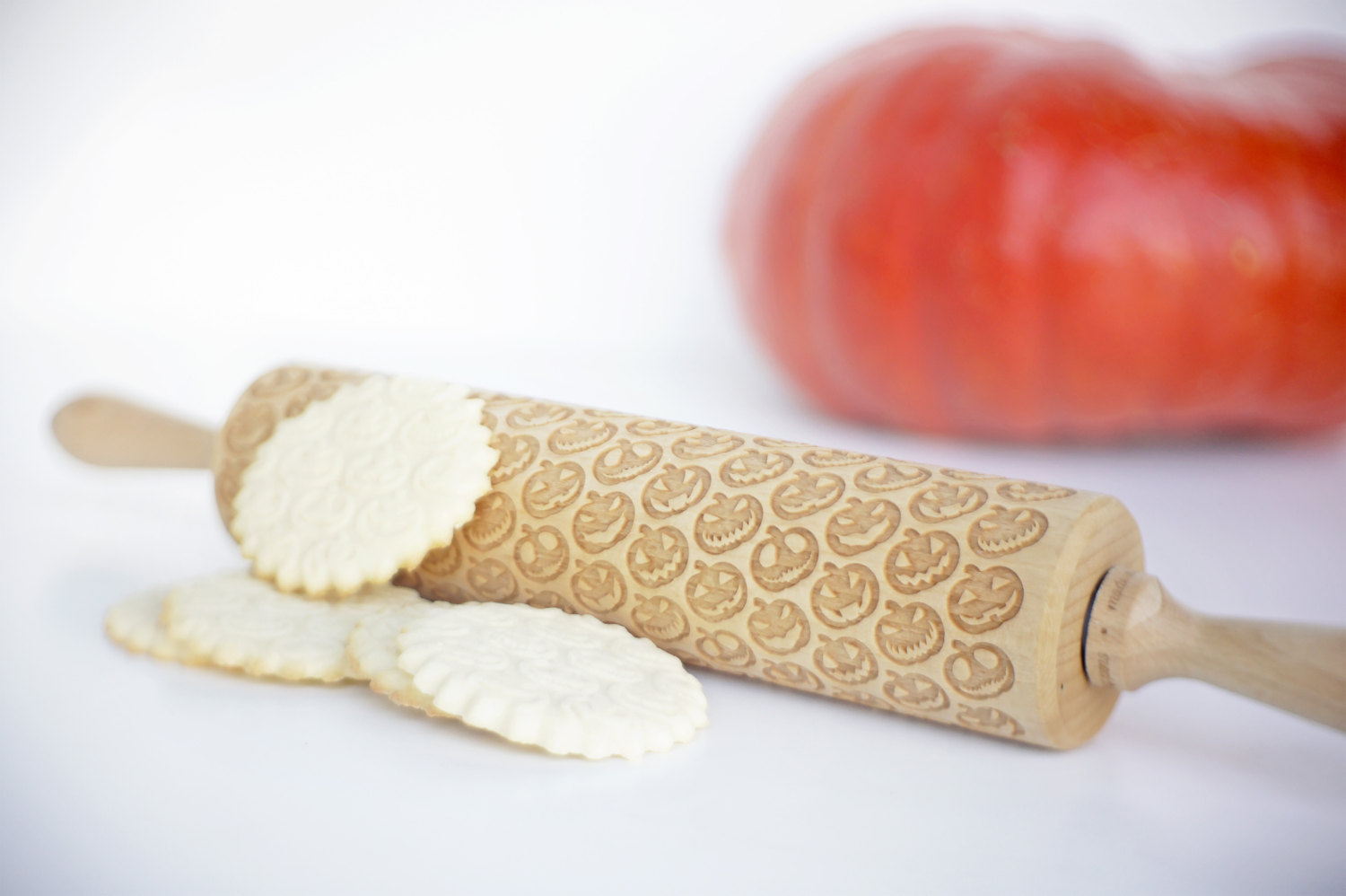 Rolling pin embossed, Engraved Rolling Pin, With Pumpkin