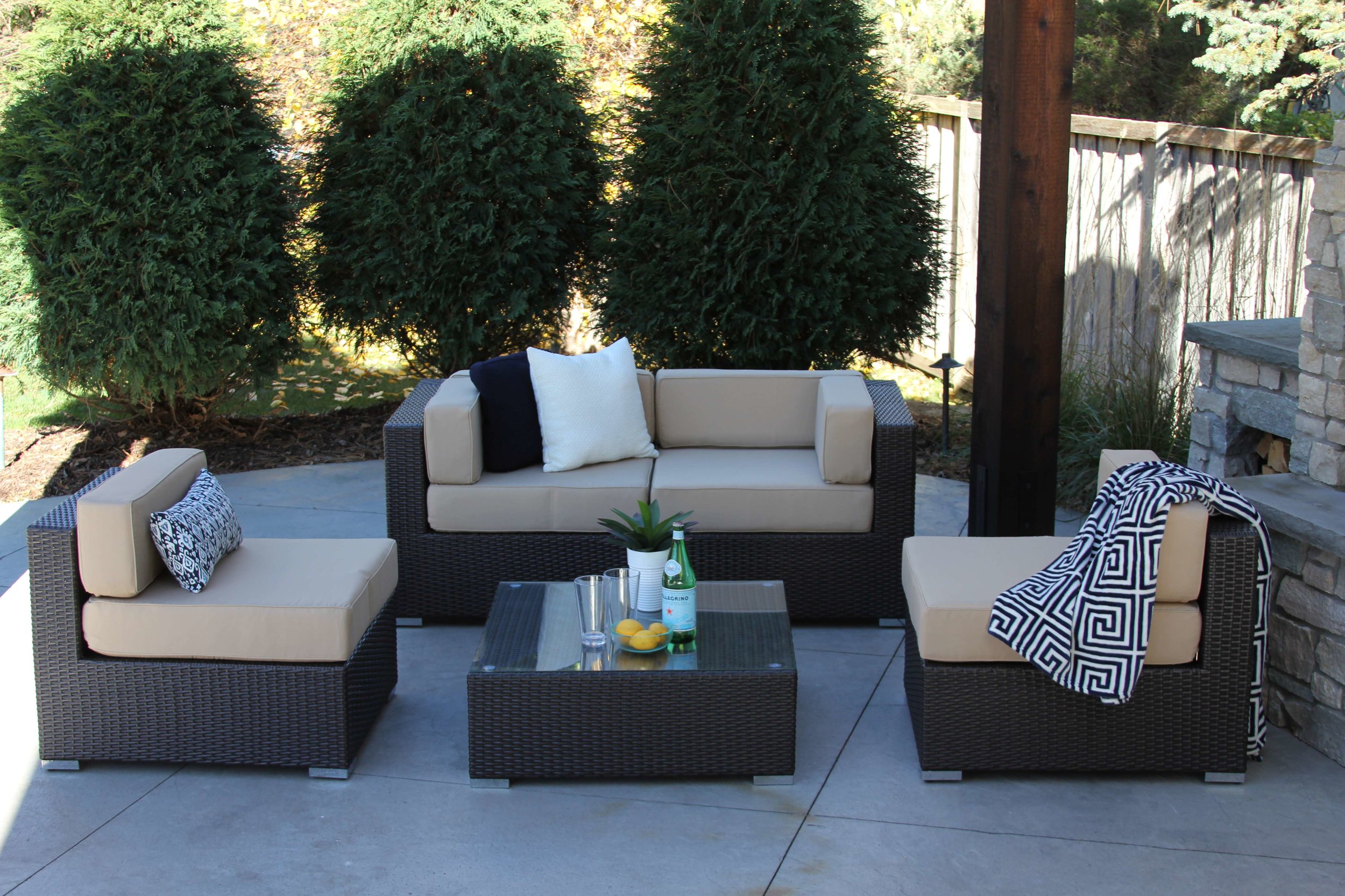 Bucktown 5 Piece Wicker Patio Sofa Sectional — MELDECCO PATIO FURNITURE