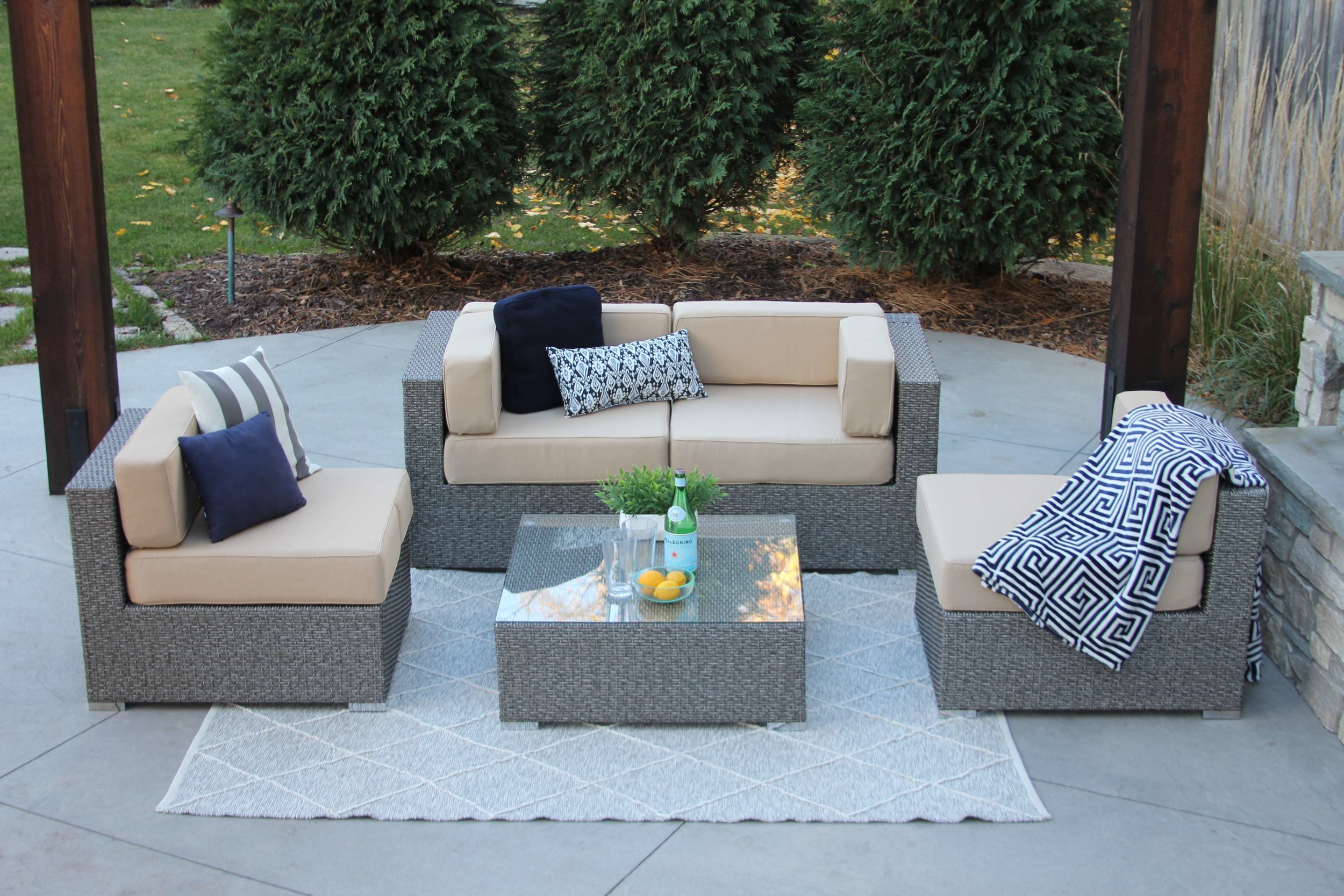 Bucktown 5 Piece Wicker Patio Sofa Sectional — MELDECCO PATIO FURNITURE