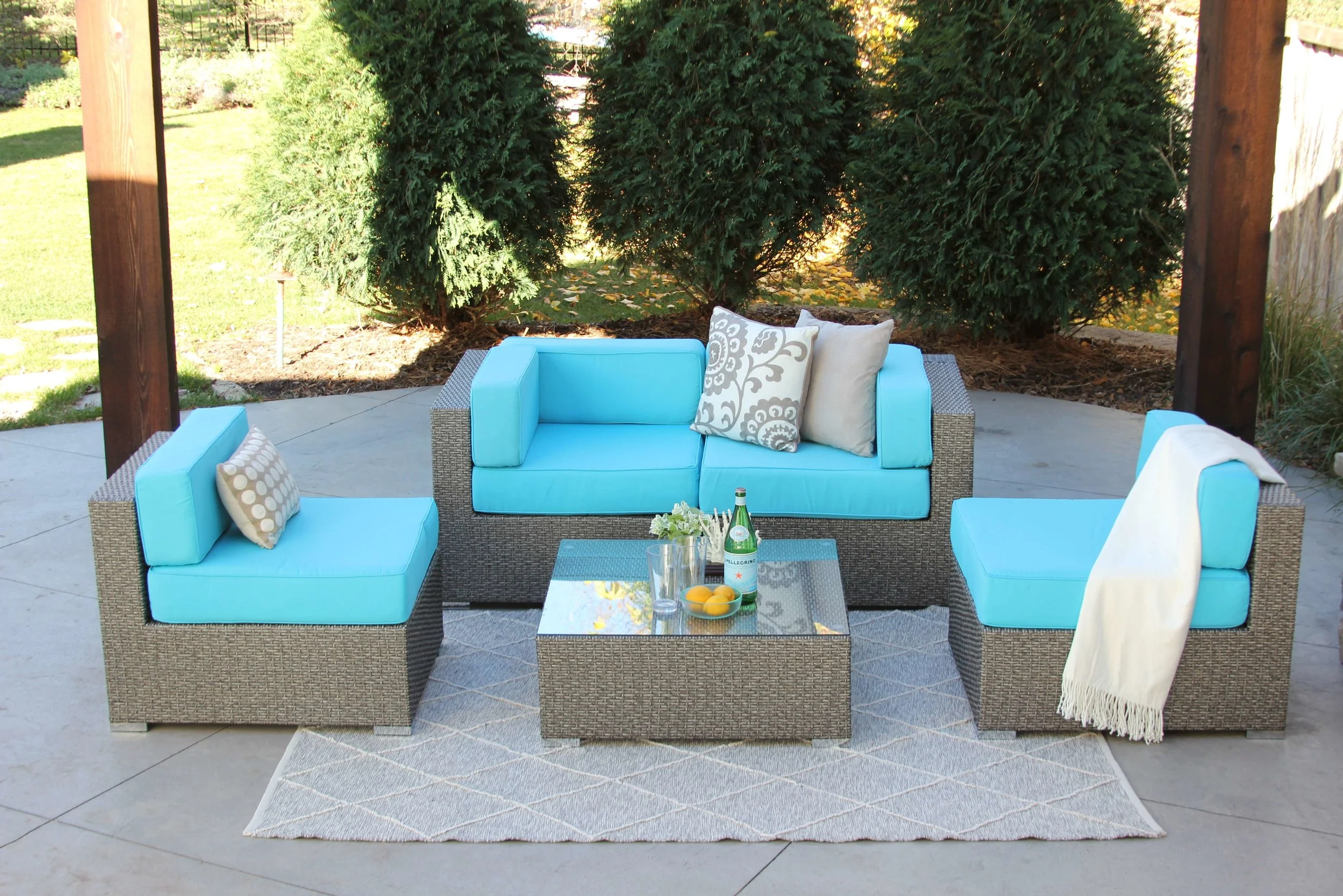 Bucktown 5 Piece Wicker Patio Sofa Sectional — MELDECCO PATIO FURNITURE