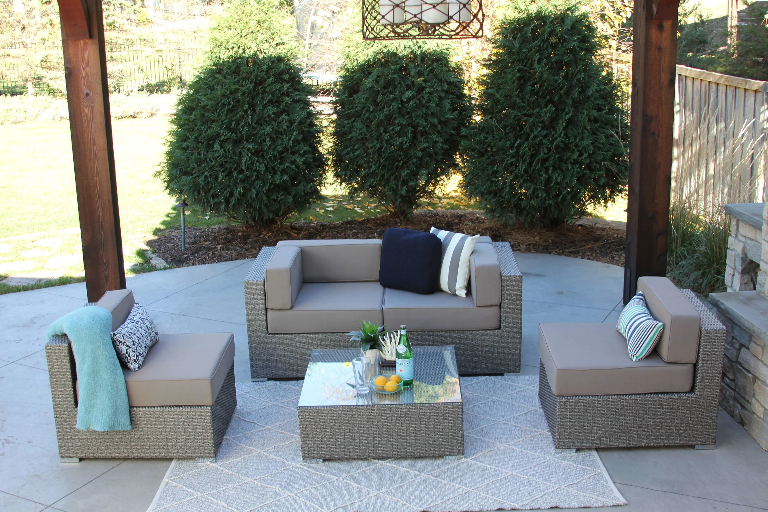 Bucktown 5 Piece Wicker Patio Sofa Sectional — MELDECCO PATIO FURNITURE