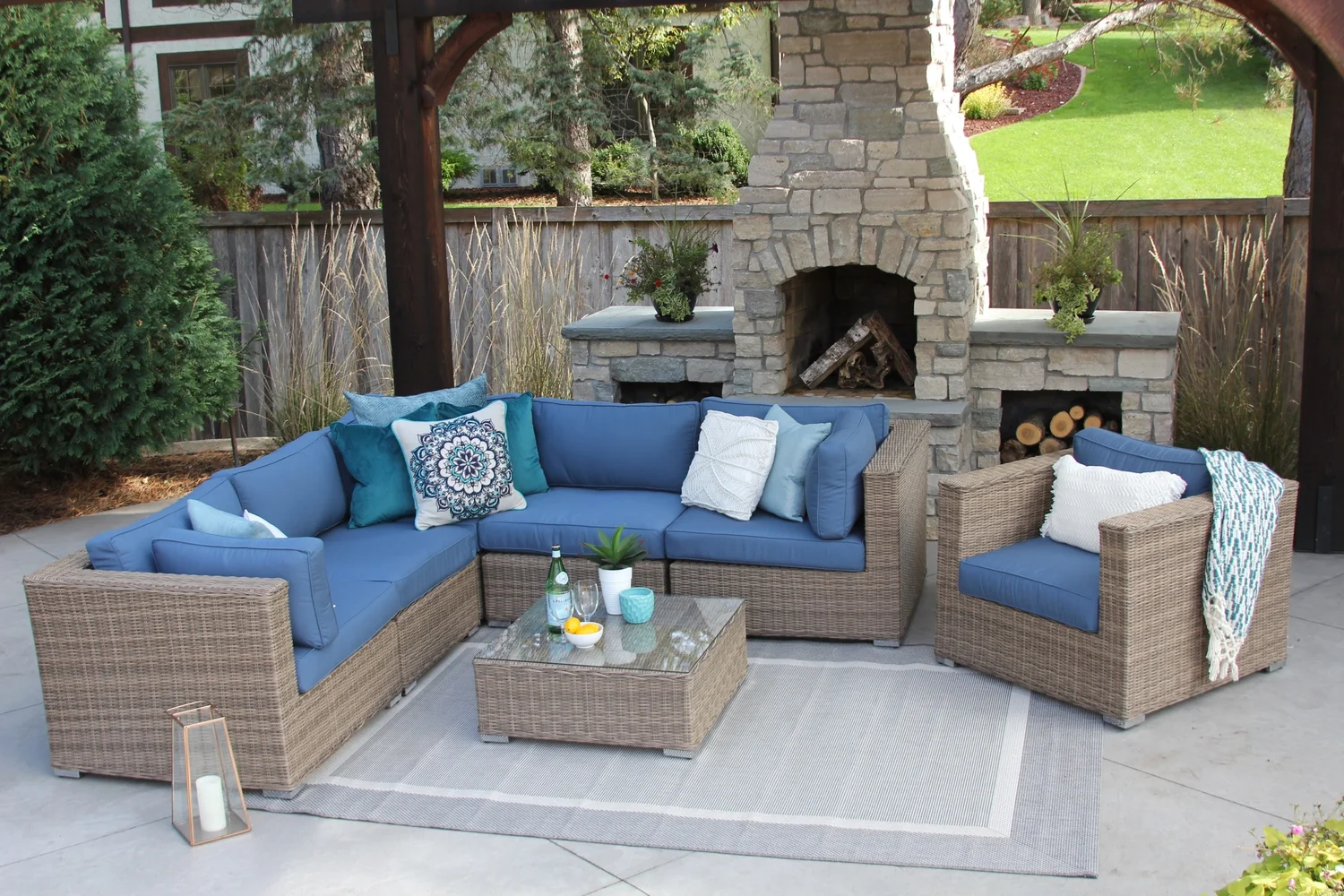 Sunbrella Addison 7 Piece Wicker Patio Sofa Sectional Meldecco Patio Furniture