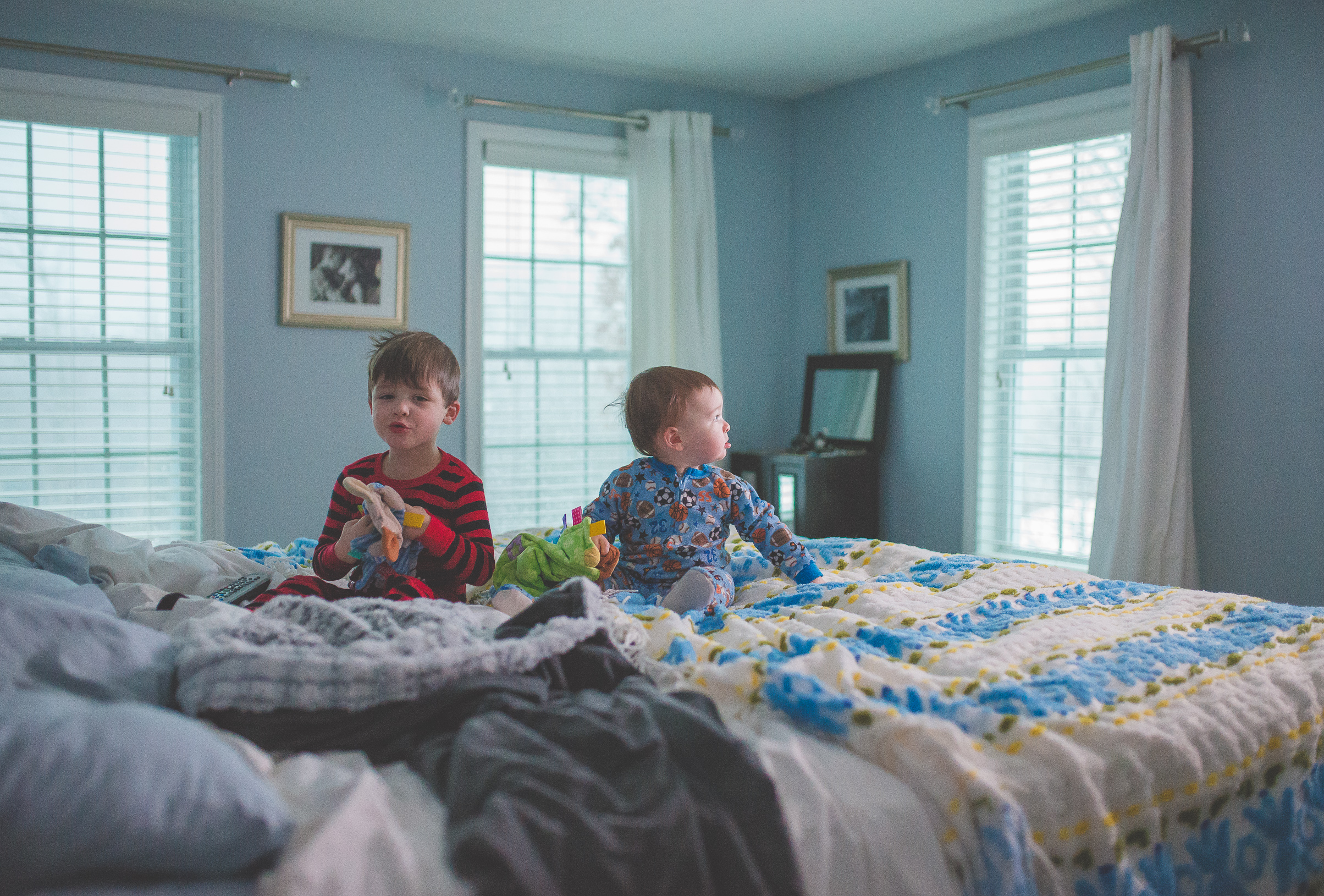 this day was cold.. rainy, and bitterly cold. we stayed in our pjs all day and snuggled. they love mom & dads bed<3