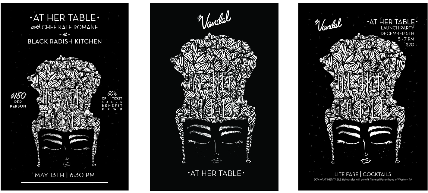 Marketing Materials for At Her Table Dinner Series.