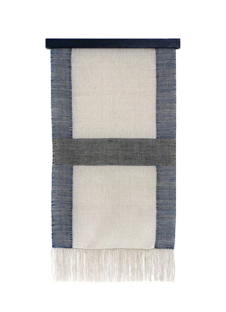 indigo and bleached hanging weaving