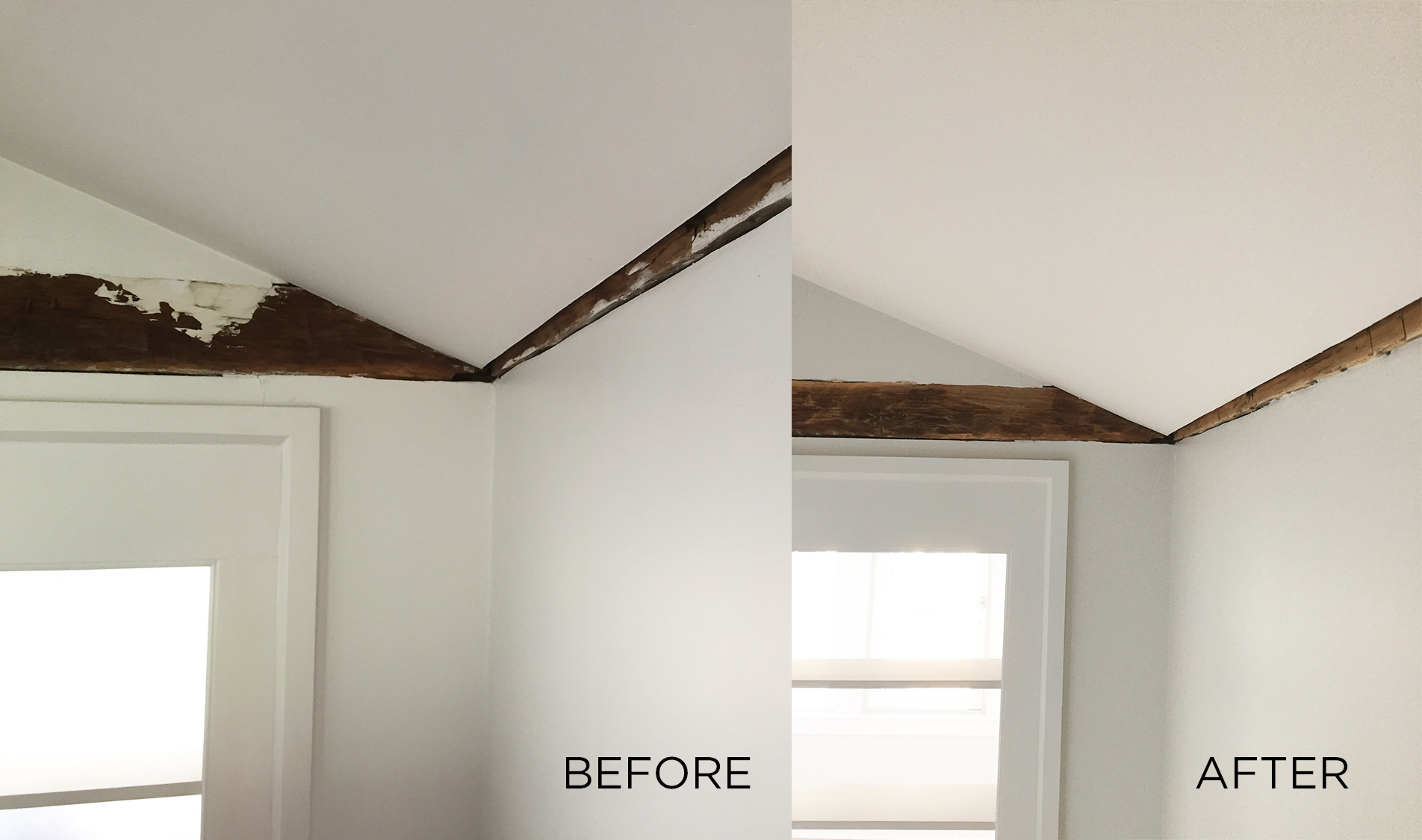 Before and after the sheet rock compound was removed and the corner was re-painted. . 