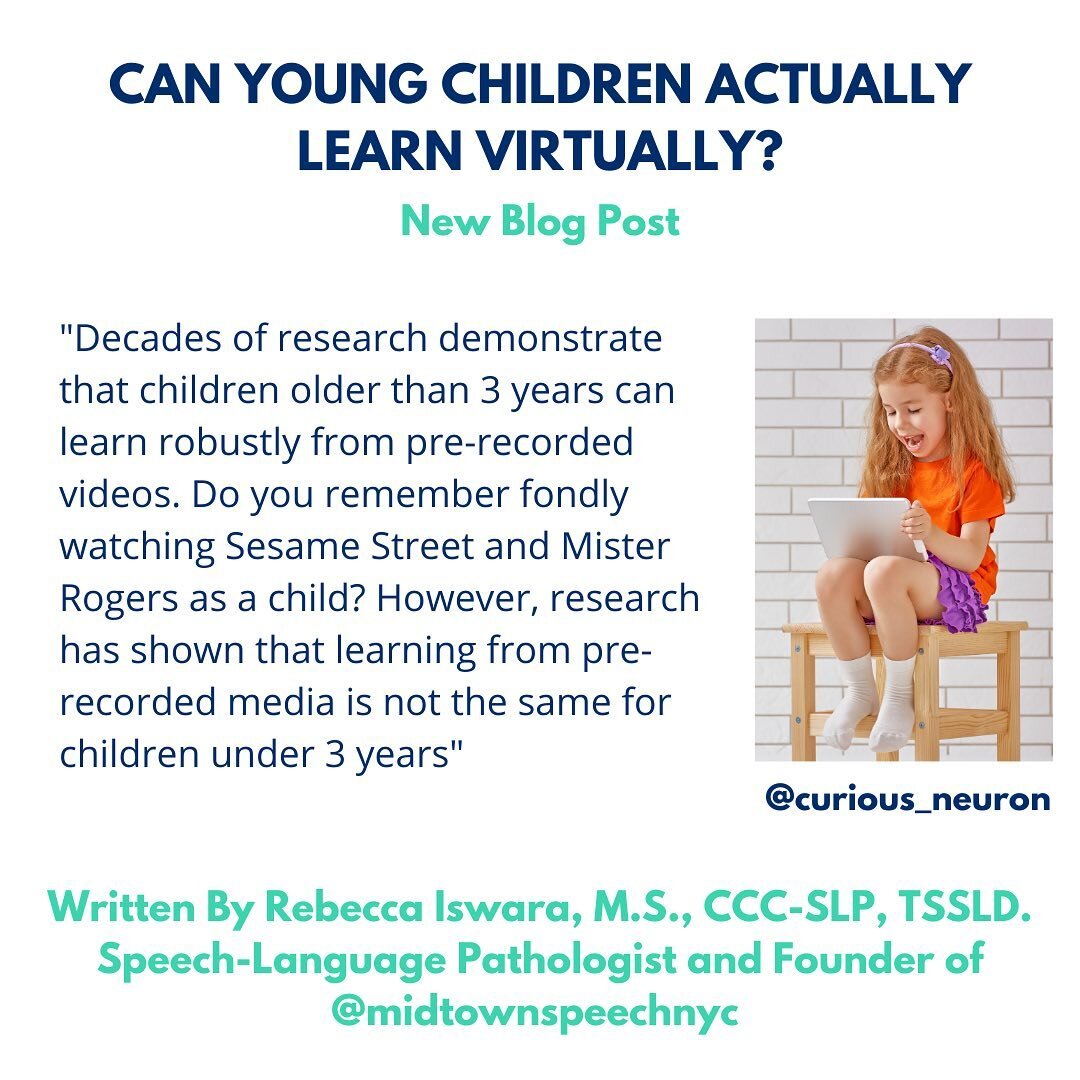 New blog post on our website!

Rebecca from @midtownspeechnyc wrote this important blog post about learning virtually. 

Click the link in our bio or visit today&rsquo;s stories to read the full blog post. 

Let me know below if you learned something