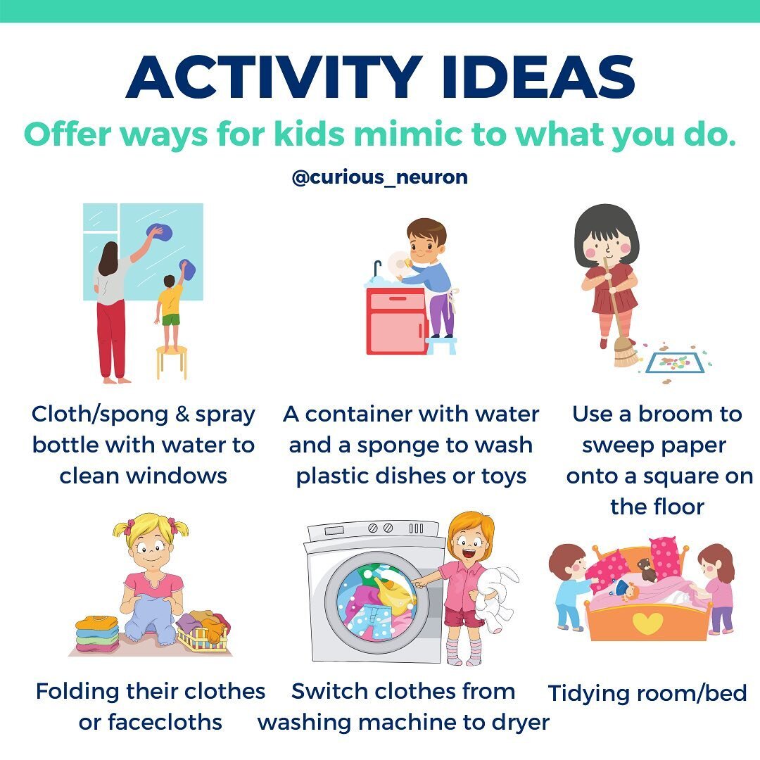 Happy Saturday! Welcome to @curious_neuron. Need some activity ideas? There is no need to overthink it. Help your children mimic what you do. Here are some ideas to help you.

✅ Offer them a container with some water and a few dishes that are child s