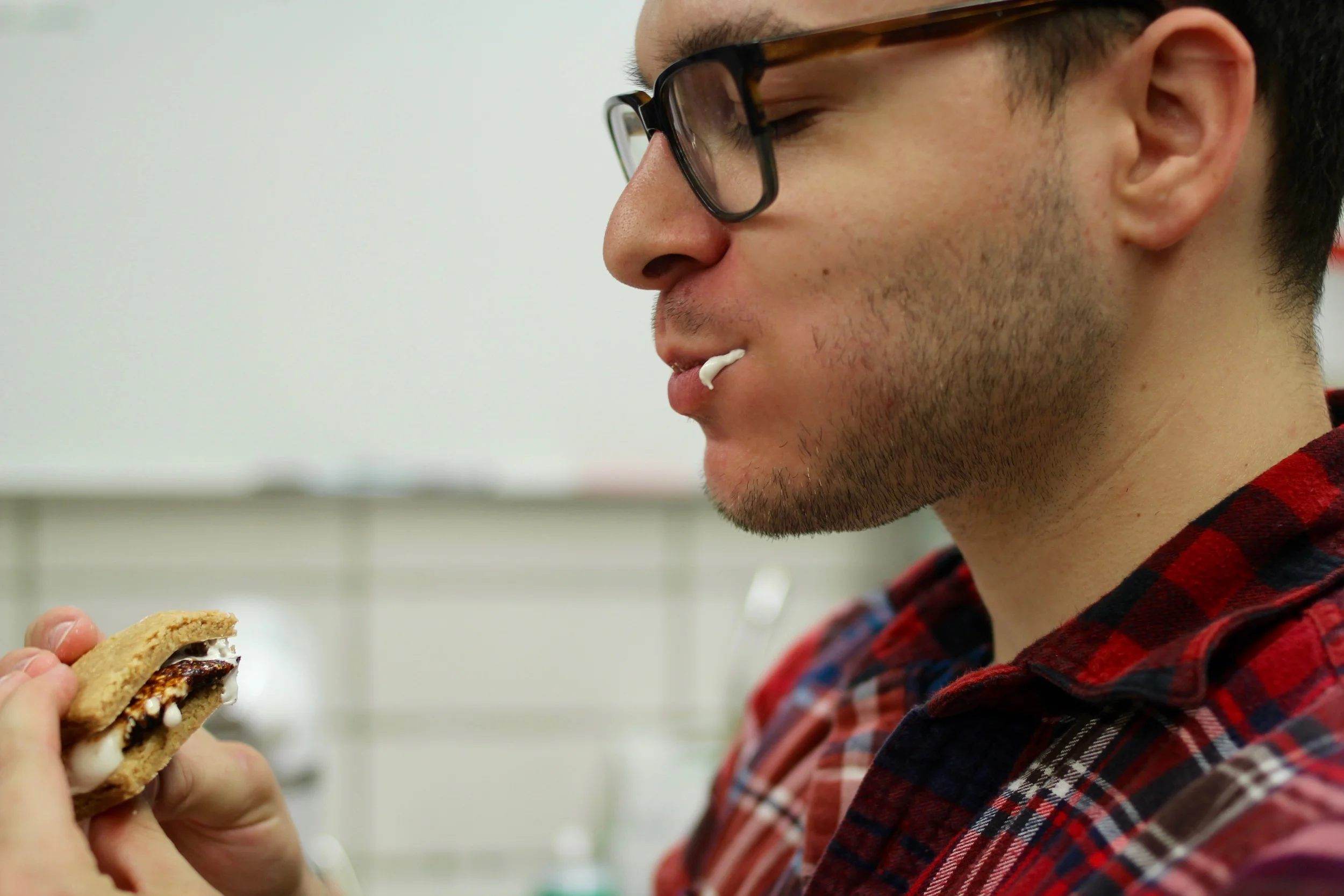 Chef's right: tasting the final product. Benjamin nails it with his marshmallow mustache. Photo by Emma Frisch