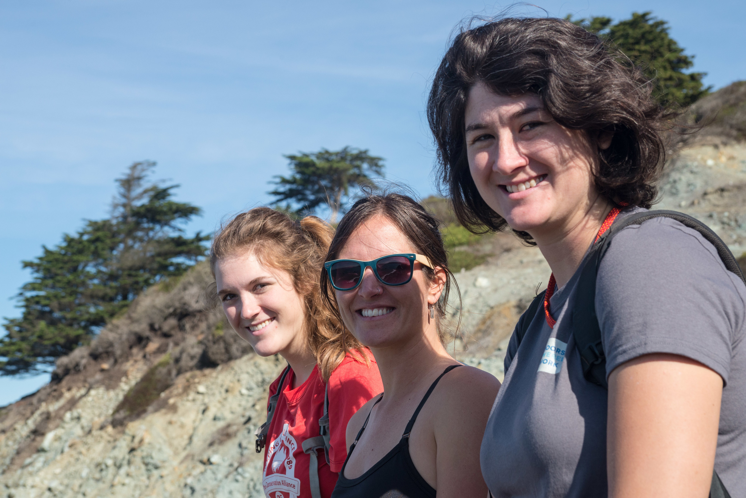 New partnerships, new friends. Brooke from the Portland Gear Hub, Meg from Idaho Youth Wilderness Initiative, and Kellen from the Outdoors Empowered Network cruise the trails together. 