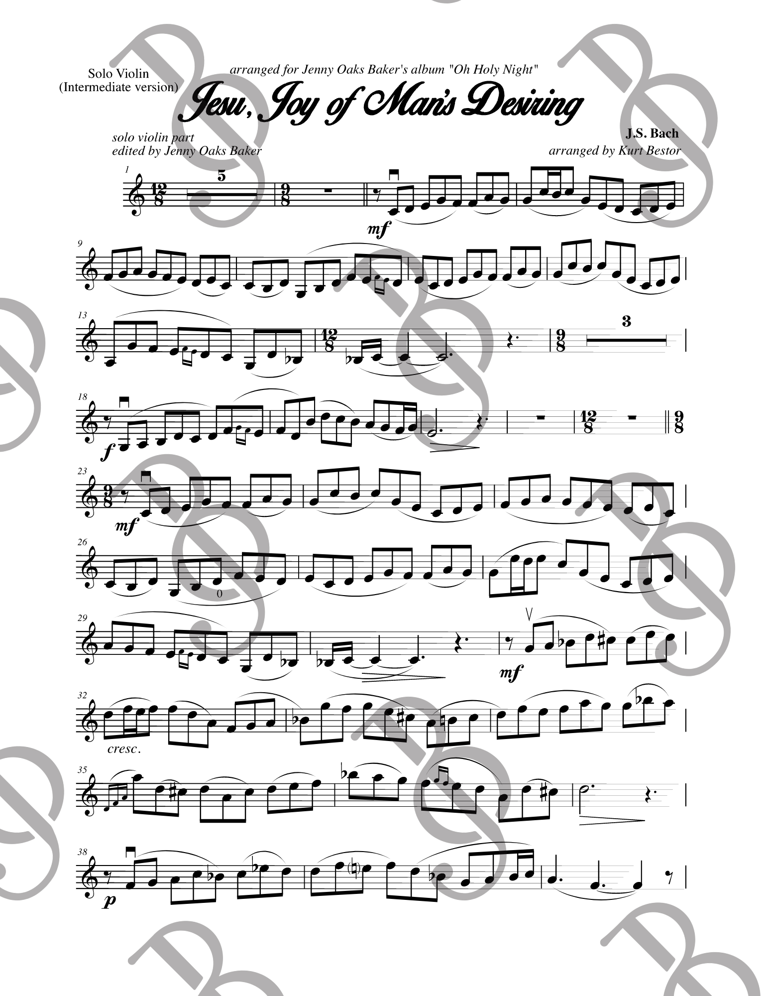 Jesu Joy of Man's Desiring Violin Sheet Music (Simplified) — Jenny Oaks