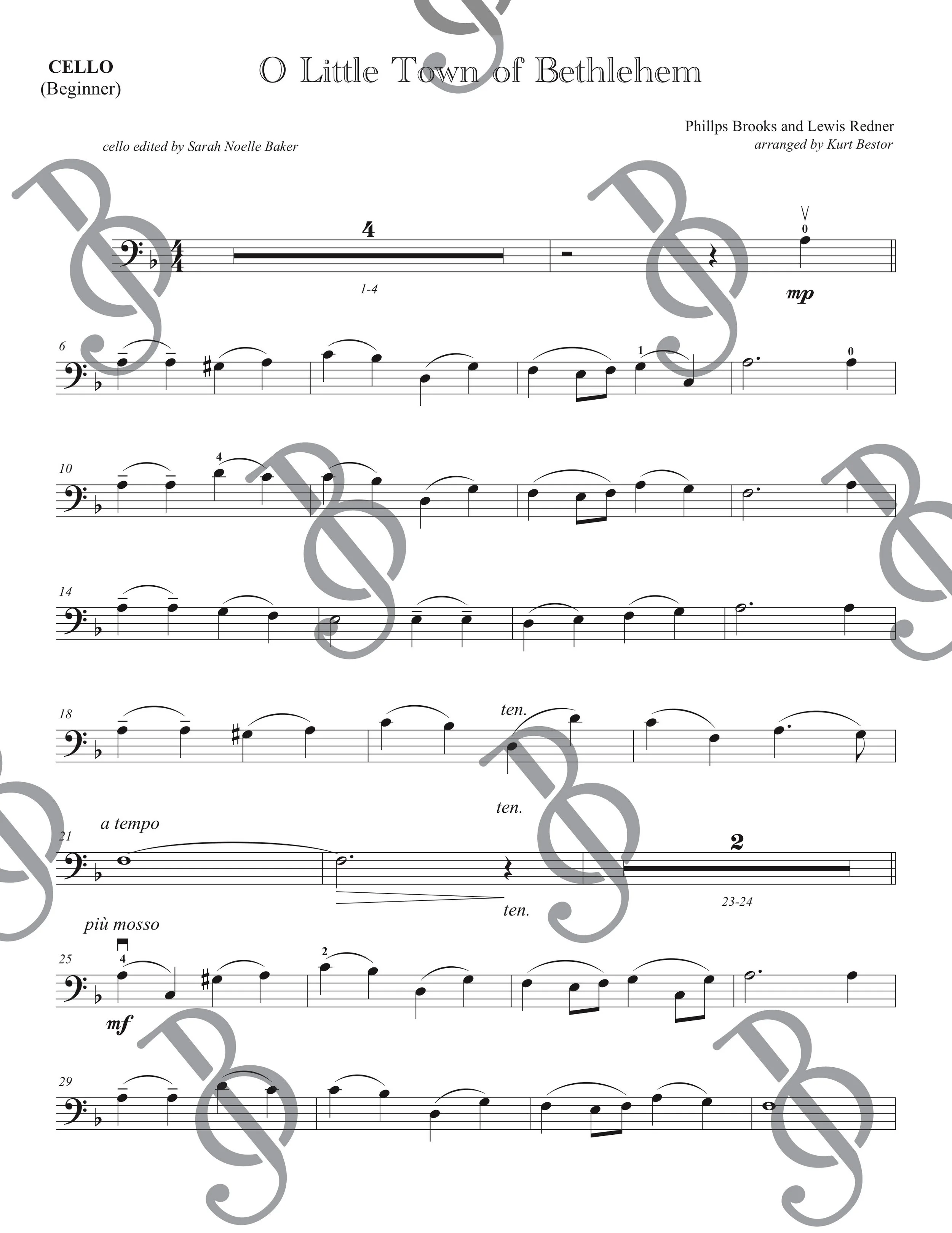 O Little Town of Bethlehem Cello Sheet Music (Beginner) — Jenny Oaks Baker