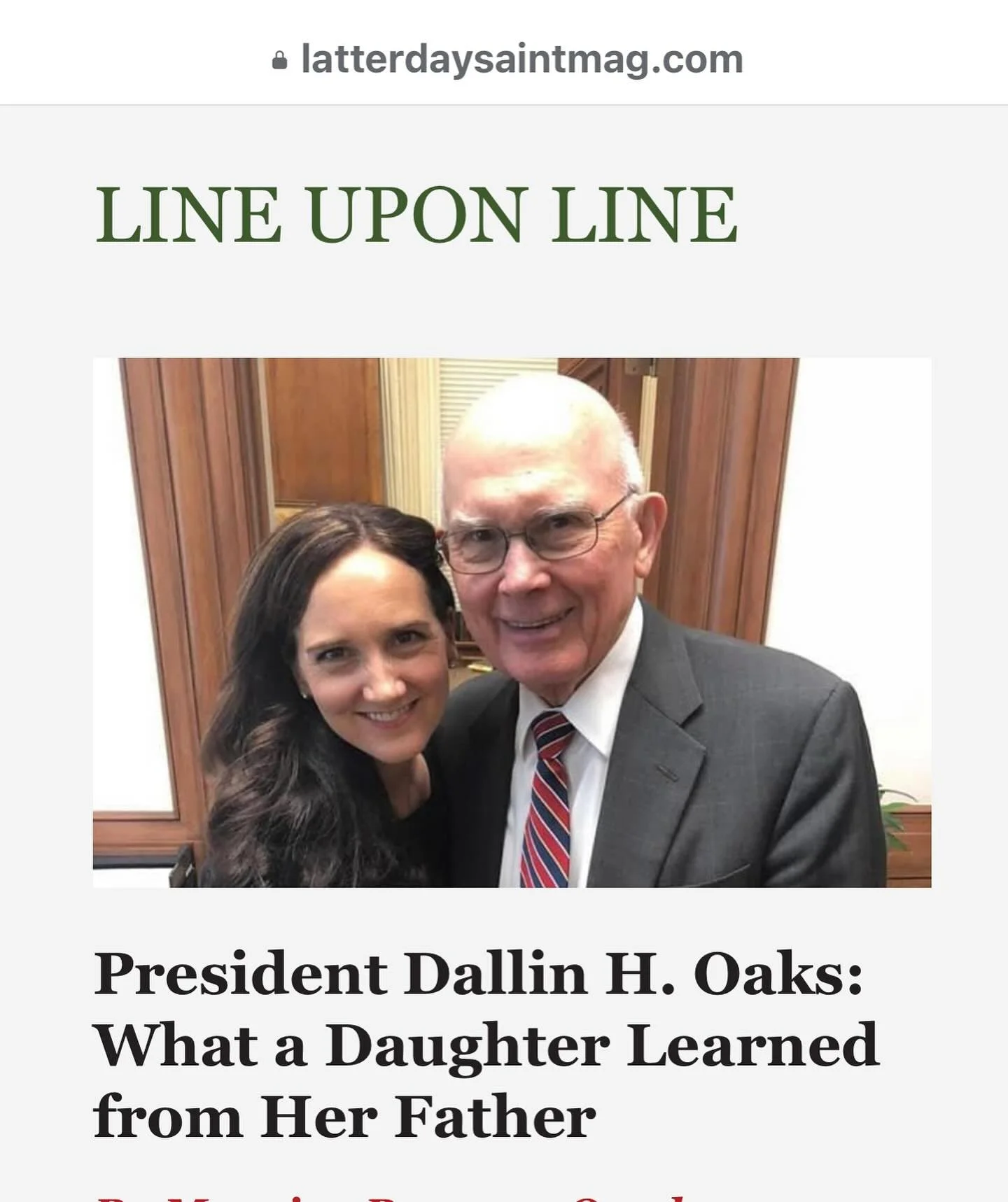 So grateful for my father, President Dallin H. Oaks and the life lessons he has taught me! Link to read @latterdaysaintmag article in bio.