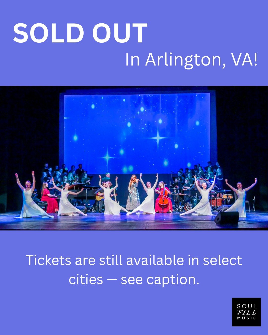 ✨ SOLD OUT in Arlington, VA! ✨
 Arlington is officially full, and other cities are filling fast. ❤️🎻

Don&rsquo;t wait to experience the beauty, spirit, and joy of Joy to the World this Christmas season. Grab your seats now before these shows sell o