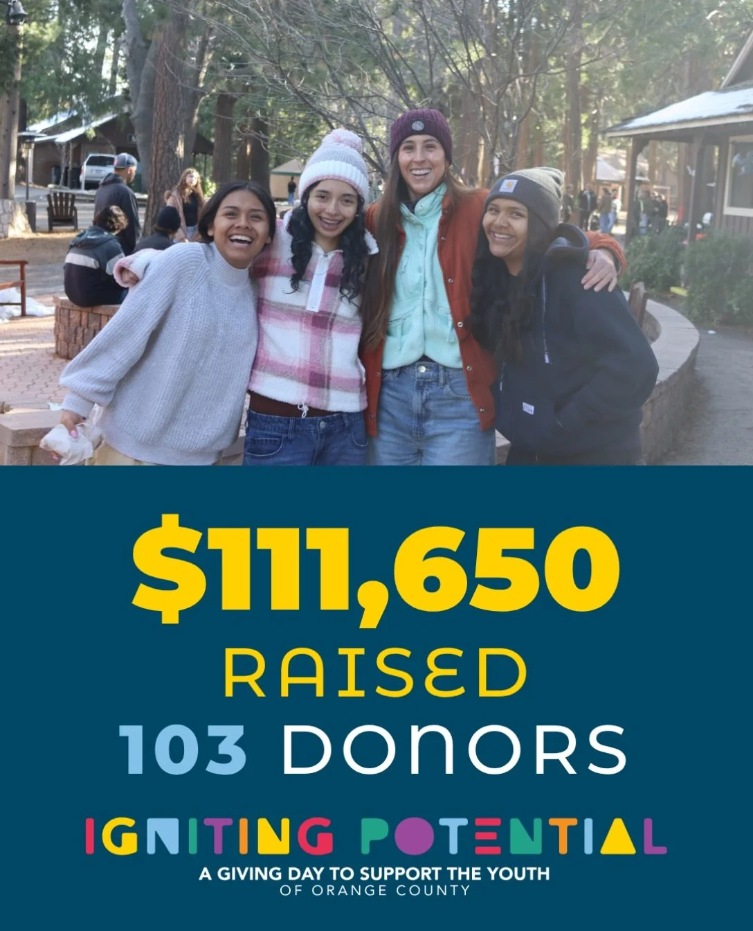 WOW! Thank you to everyone who donated during our Giving Day. With your help, we raised $111,650 and 103 individuals showed up to support this ministry! Thank you for helping us make an incredible difference in the lives of our students!
