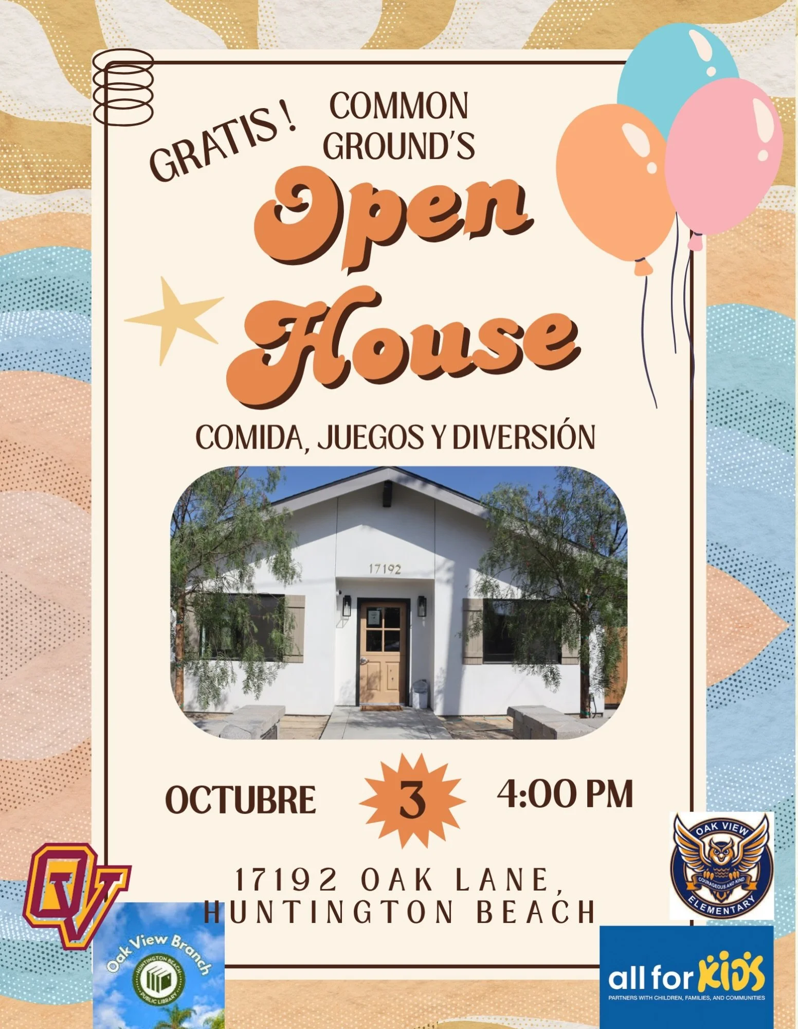 You&rsquo;re invited to Common Ground&rsquo;s Open House! Join us this Saturday at 4pm to celebrate our grand opening 🎉 Enjoy some burgers, games, and a tour of the house! Free for the whole Oak View Community.