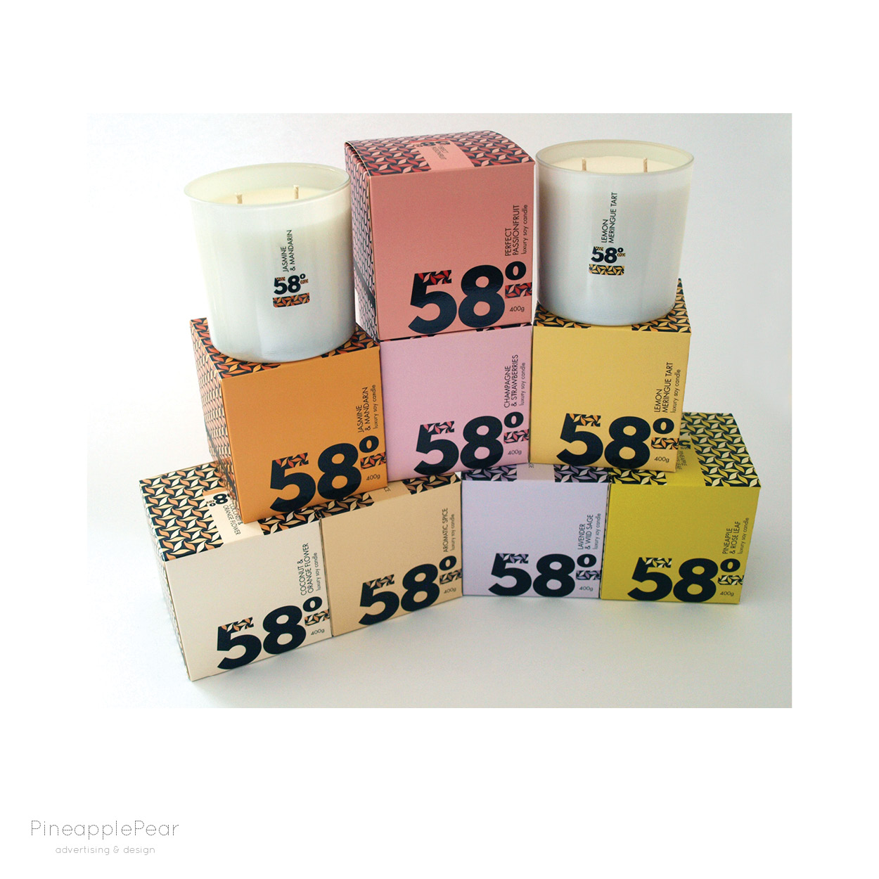 Packaging Design for 58 Degrees Candle Range