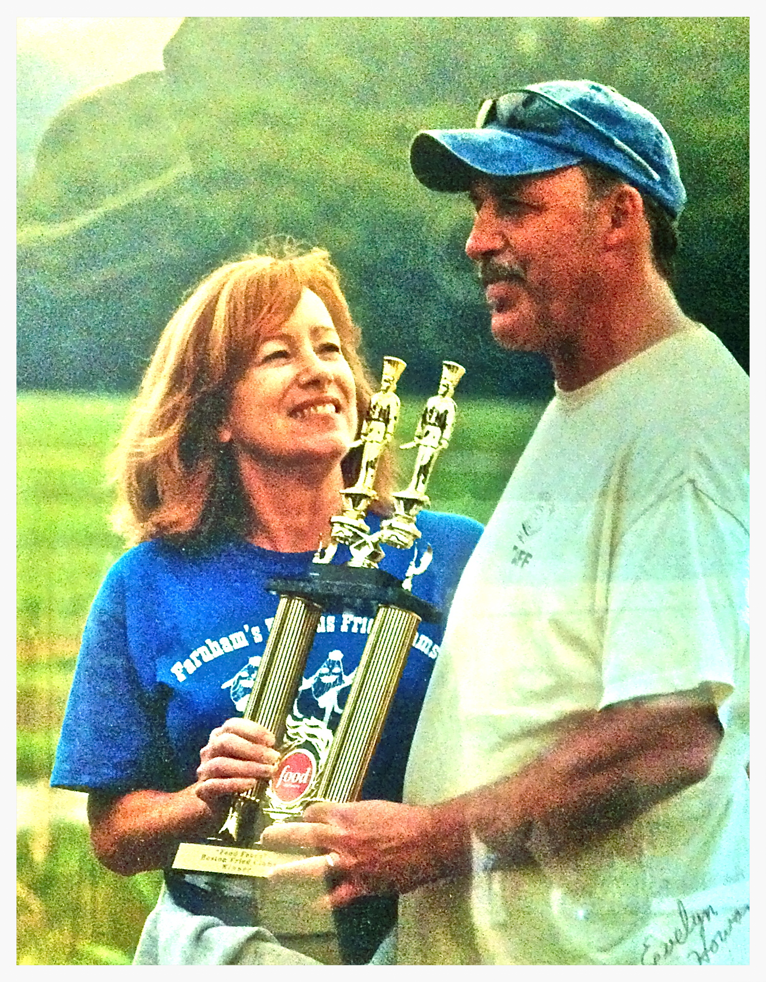 Terry and Joseph Cellucci are awarded their trophy for "Best Fried Clam."