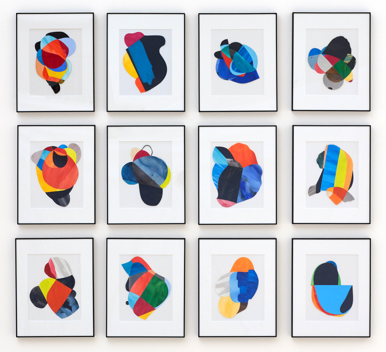 "No Boundary" Grid, Grimshaw-Gudewicz Gallery, Spring 2015 Acrylic and ink on paper, (each frame is 11x14 inches) installation of 12 (4 over 3) total dimension is 50h x 46w inches (framed 2 inches apart) 