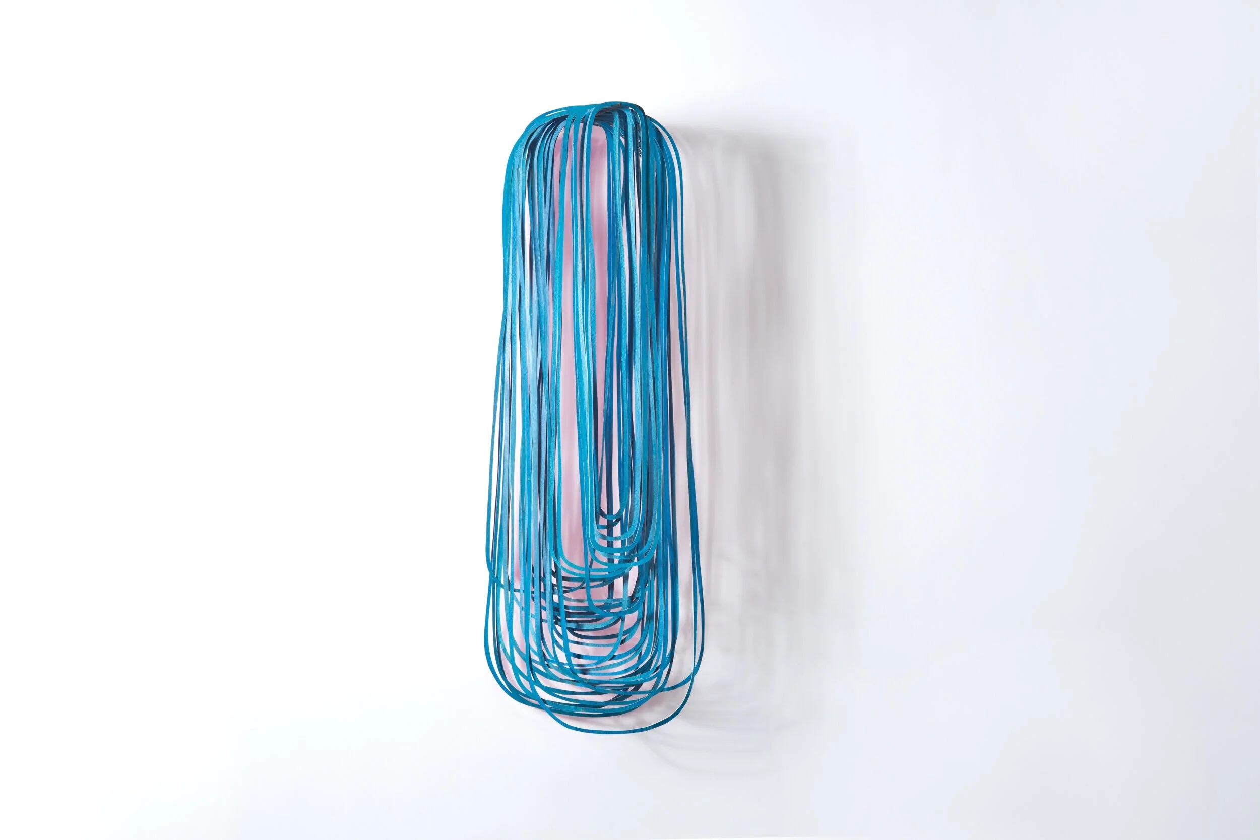   Quiver Necklace , 2020, acrylic and ink on paper, wooden dowel, 27 h x 8w x 8d in.  