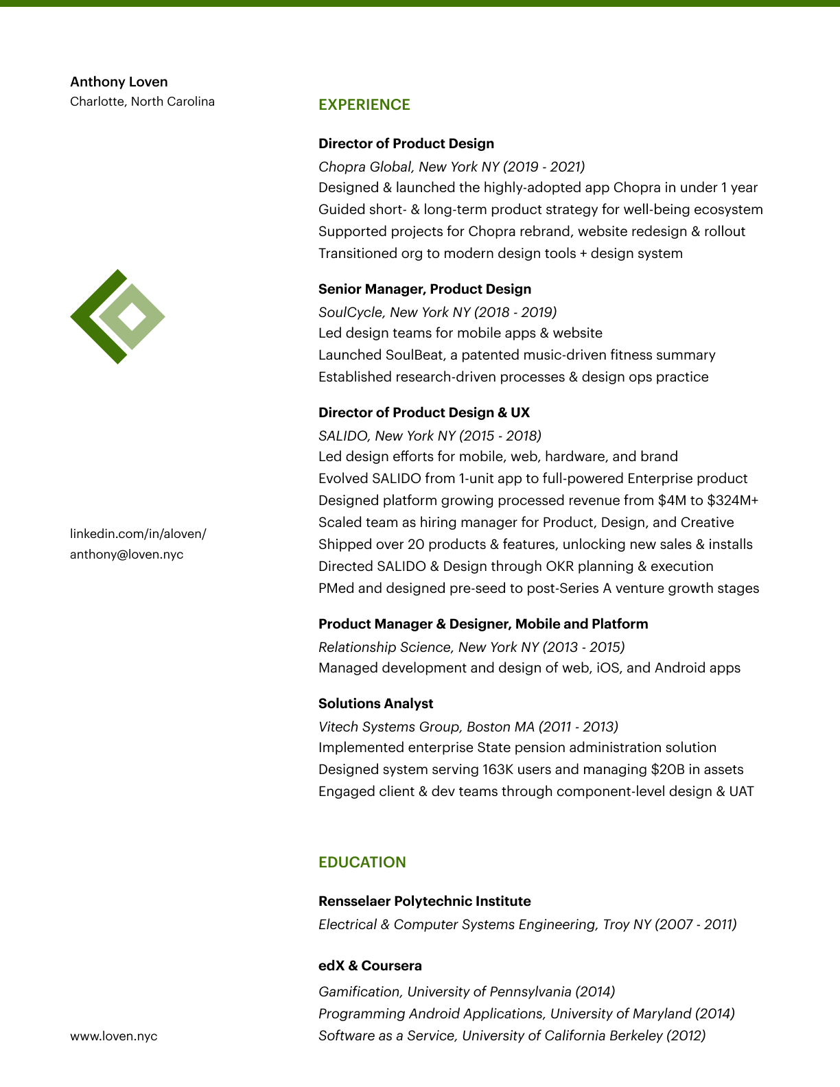 My resume, as of January 2020. Download PDF