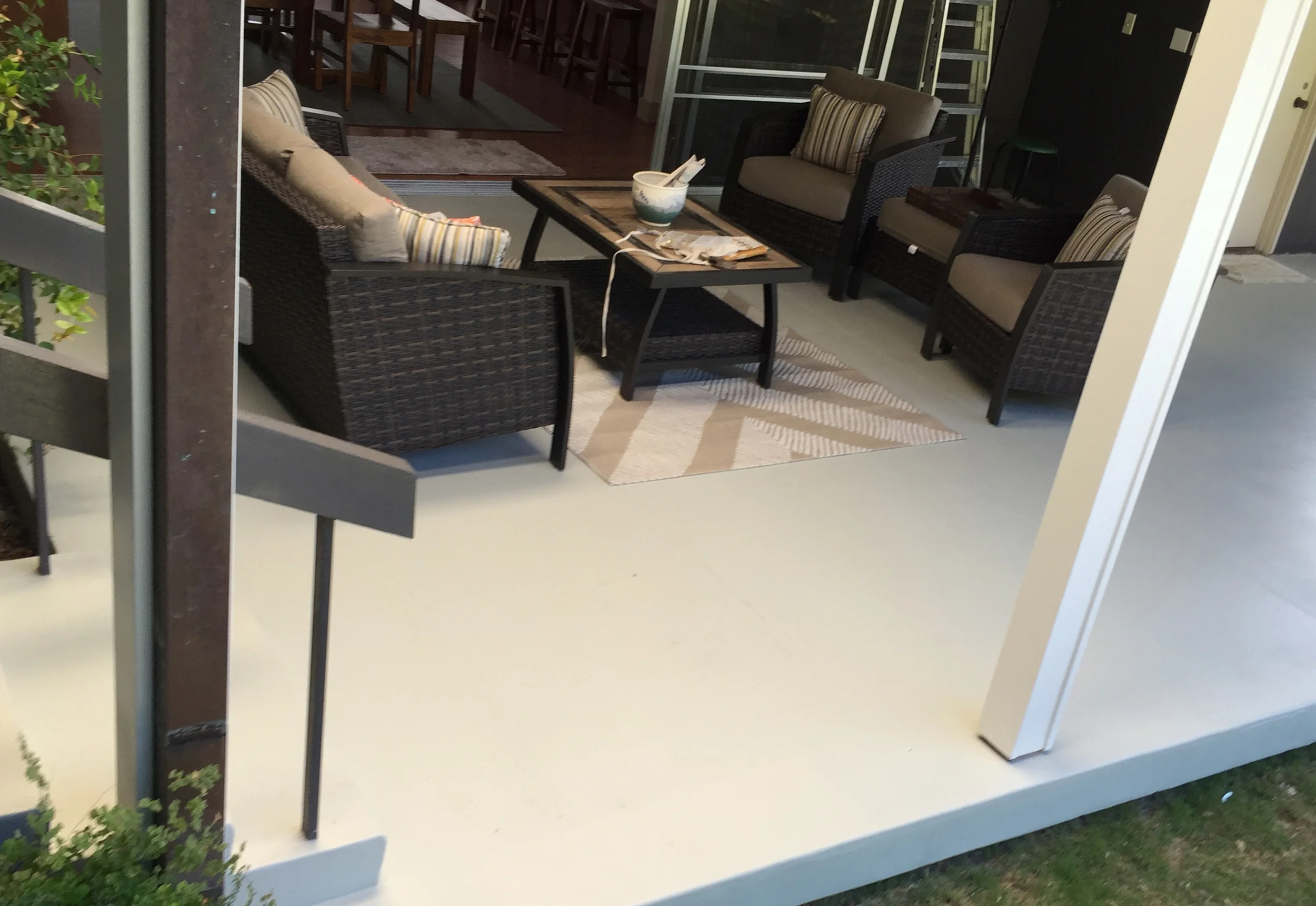 Custom-tinted coating on patio