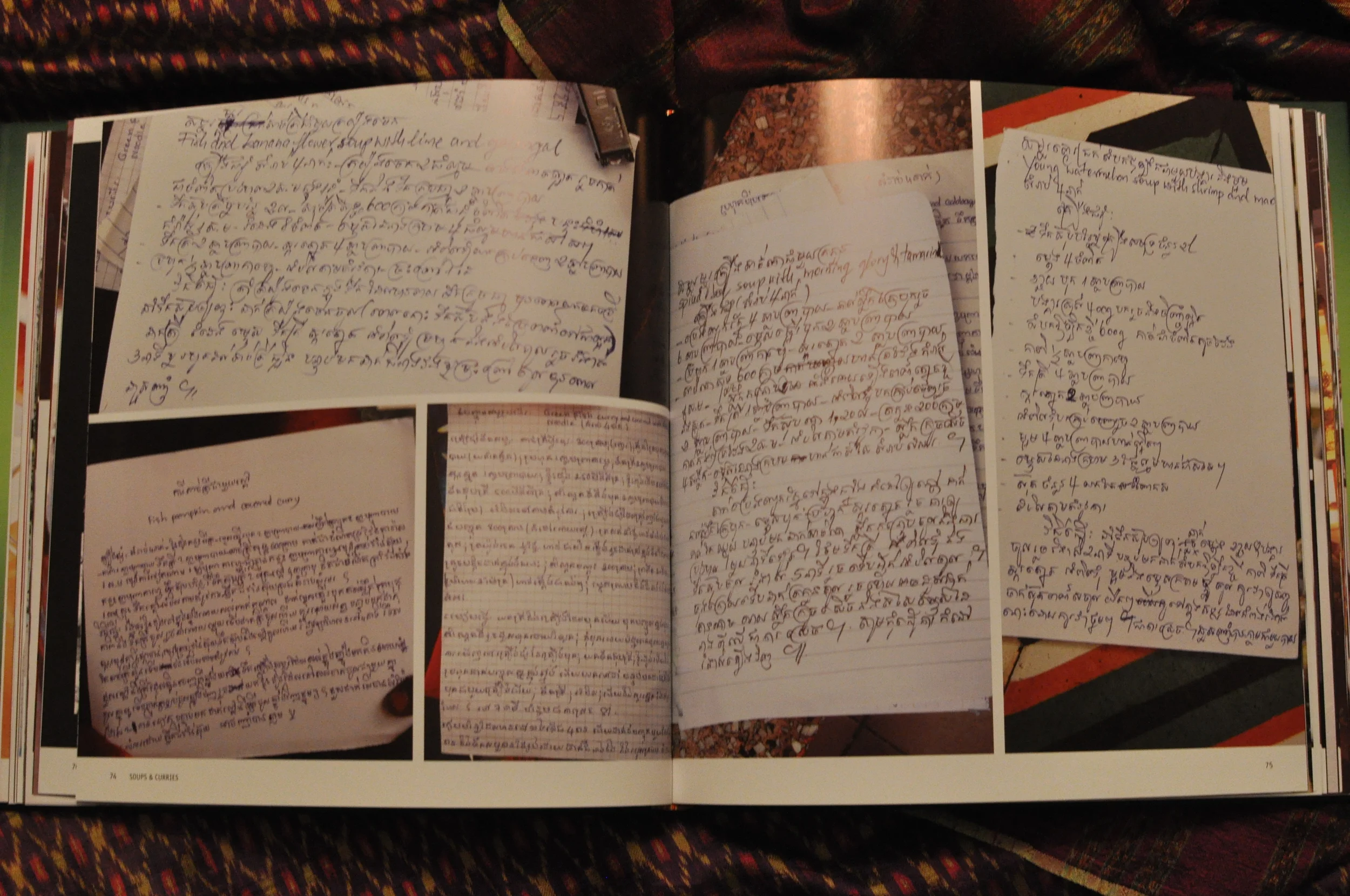 pages from the cookbook with notes from the students and lovely photos