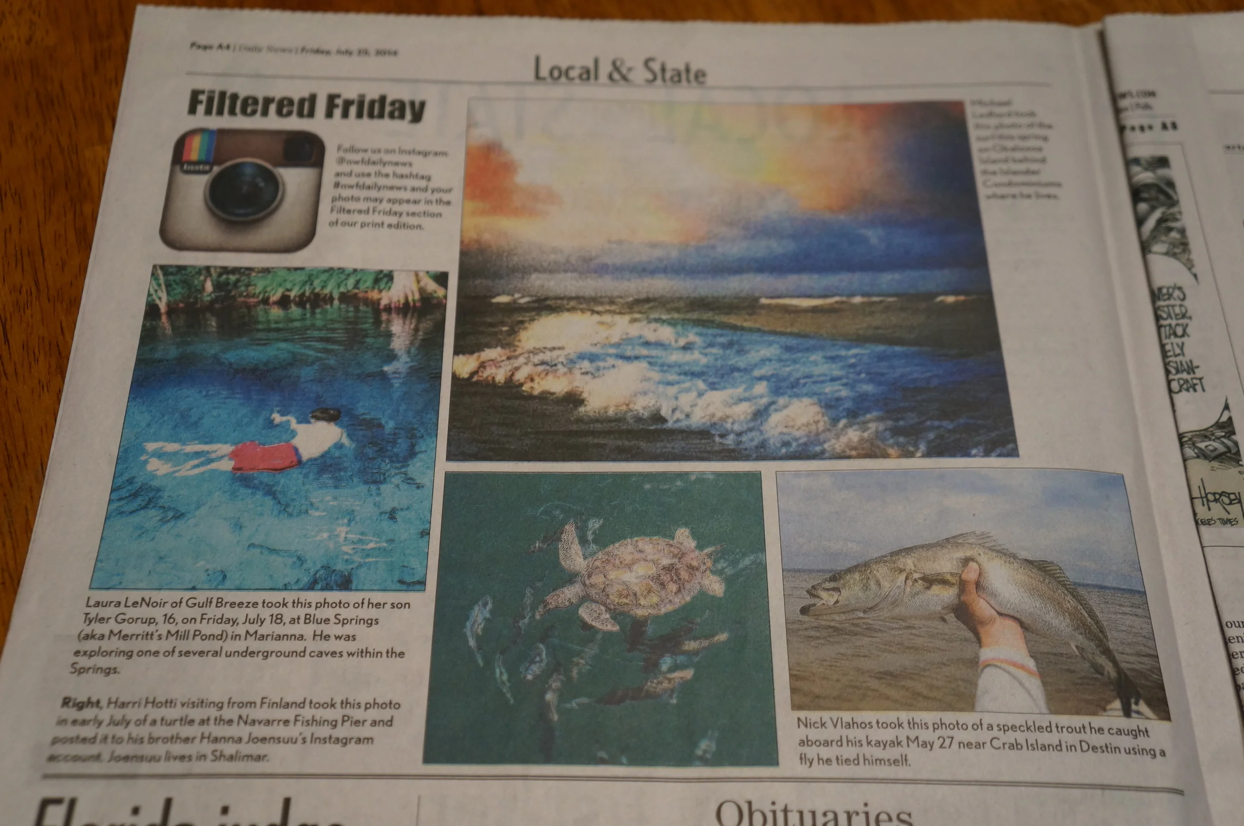 One of my instagram photos was picked up by the Northwest Florida Daily News and was in print the day we arrived. 