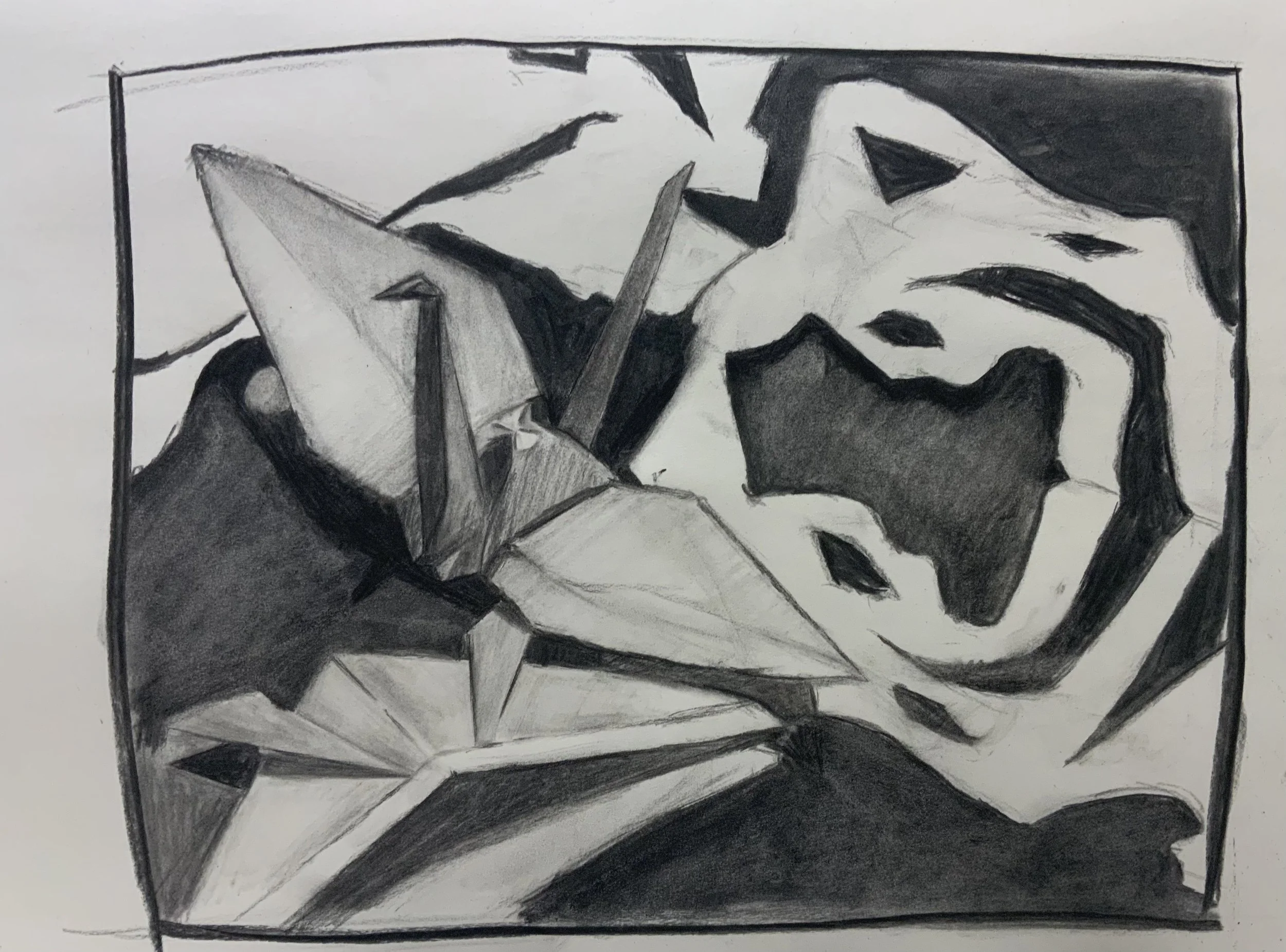  Alice Lorant  Cut &amp; Folded Paper Still-Life  Charcoal on paper  2021  Visualization, Representation &amp; Concept  Pratt Institute (Munson)  Informed by the art of paper cutting (剪纸), students cut and fold their own still-life. They then draw fr