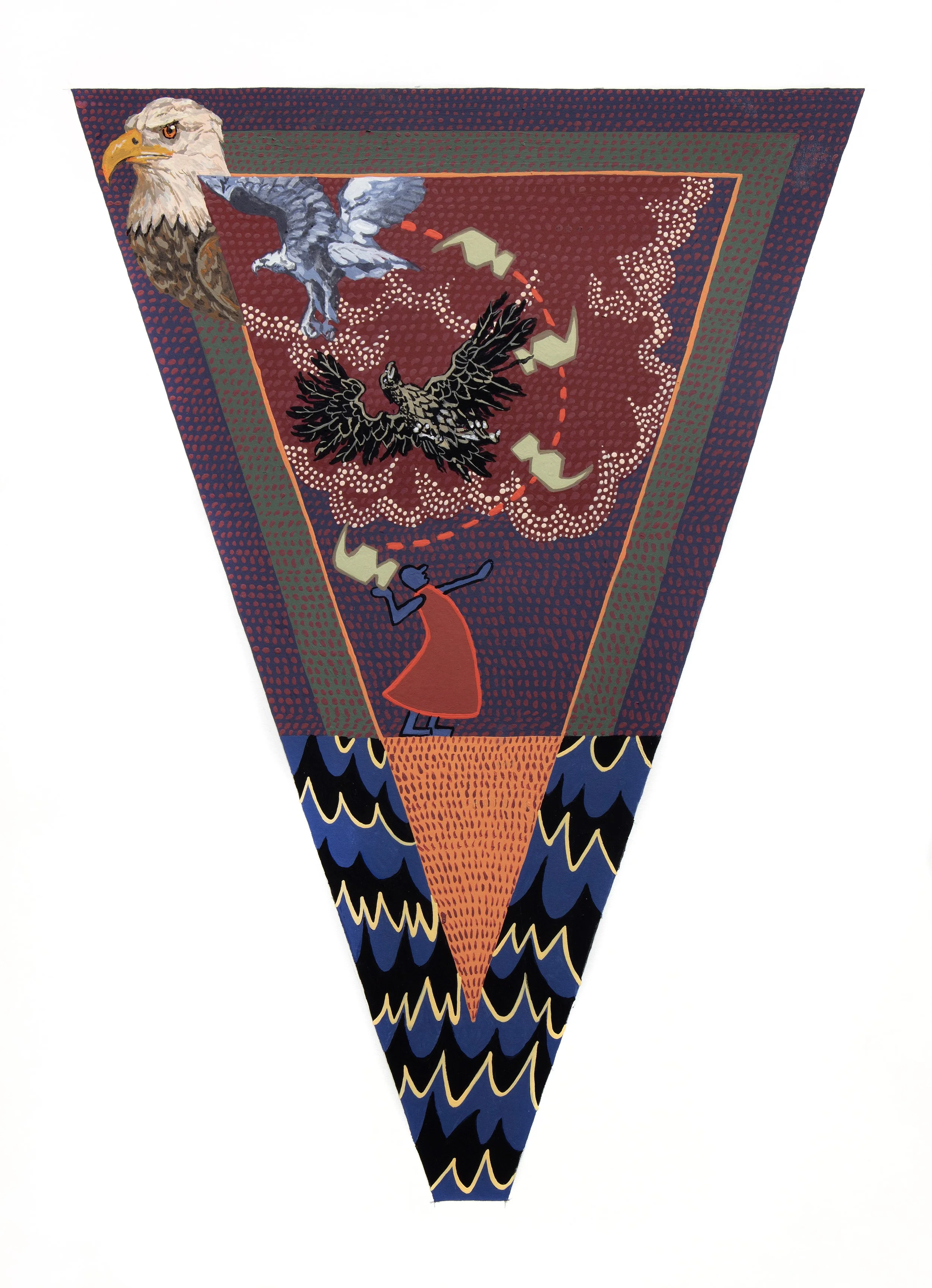  Hammerhead Banner: Eagle-Eyed and Swung Through&nbsp;  2025&nbsp;  Gouache on paper&nbsp;  17 in x 14 in&nbsp; 