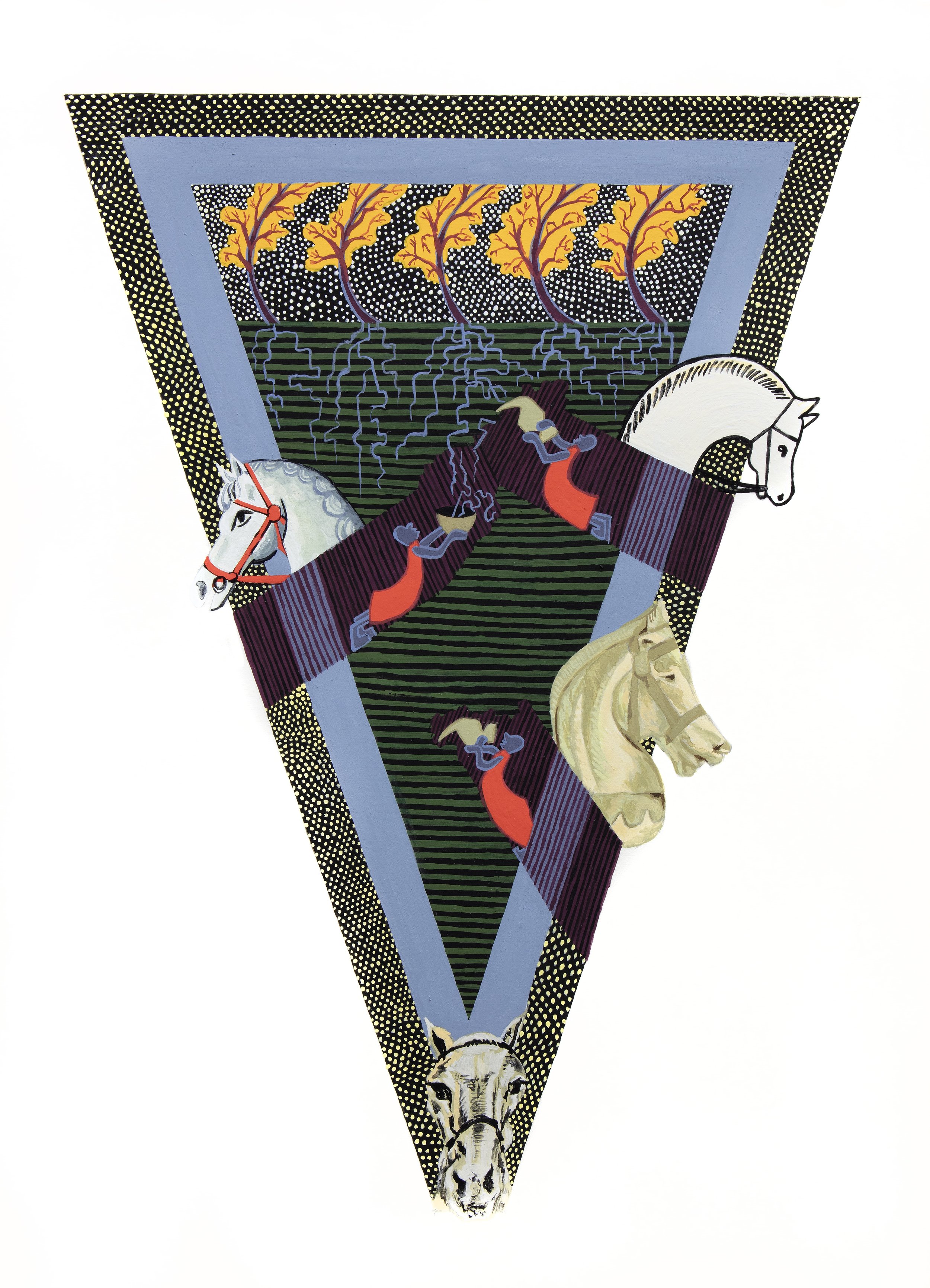  Hammerhead Banner: Sounding Like The Galloping Horses At The Root Of It All&nbsp;  2025&nbsp;  Gouache on paper&nbsp;  17 in x 14 in&nbsp; 