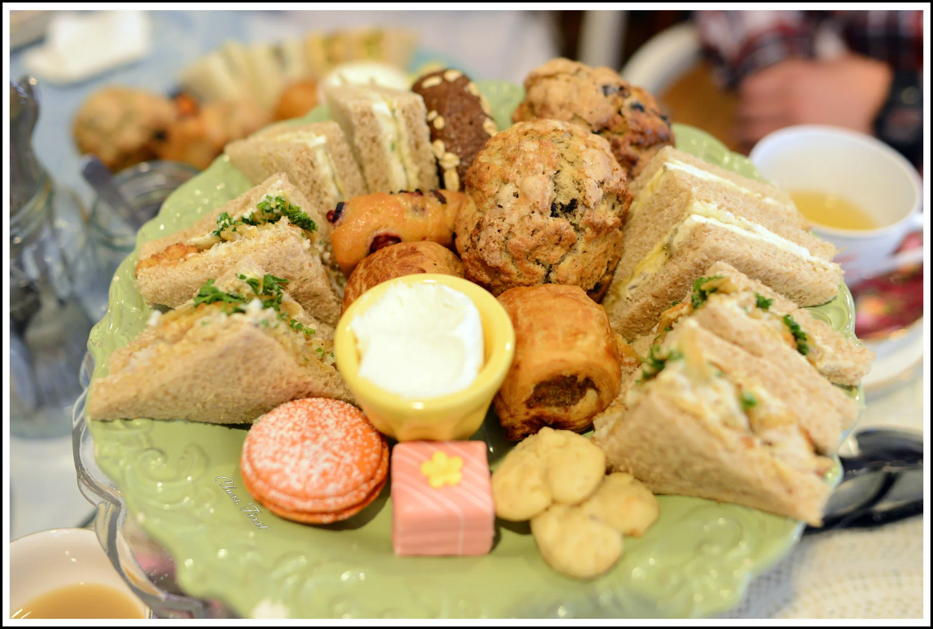 The tea sandwiches were delicious! I especially loved the salmon & dill, curry, and honey lavender cream. This was one of the many pastry tiers served! 