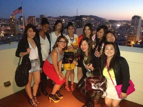 having fun! enjoying the city view from the Clift Hotel. 