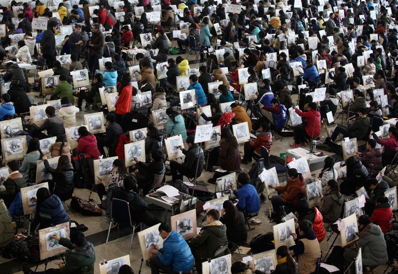 Taking the test to get into art school.