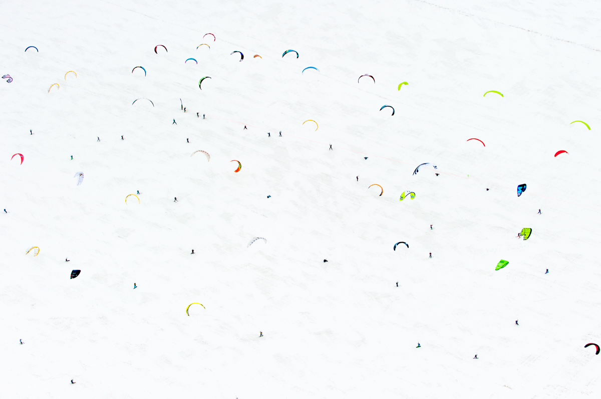 Competitors perform in Red Bull Kite Farm on a field in Regina, Canada on February 15th, 2015