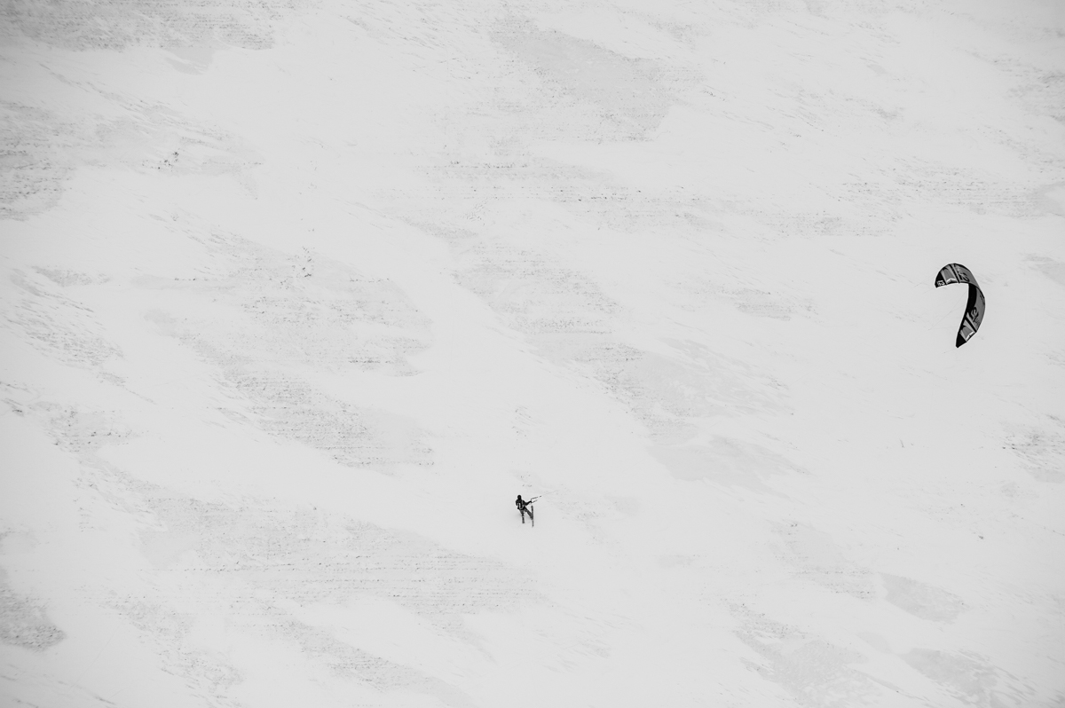 Competitor performs in Red Bull Kite Farm on a field in Regina, Canada on February 15th, 2015
