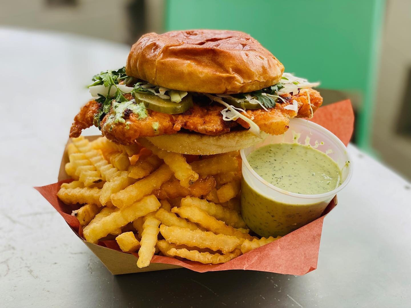 #LambWestonAmbassador
I am such a texture junkie, which is why my crispy, spicy &ldquo;macho&rdquo; chicken sandwich and @lambweston4chefs crinkle cut fries are the perfect pairing! This sando is spiked with salsa matcha, cilantro and cabbage. The fr