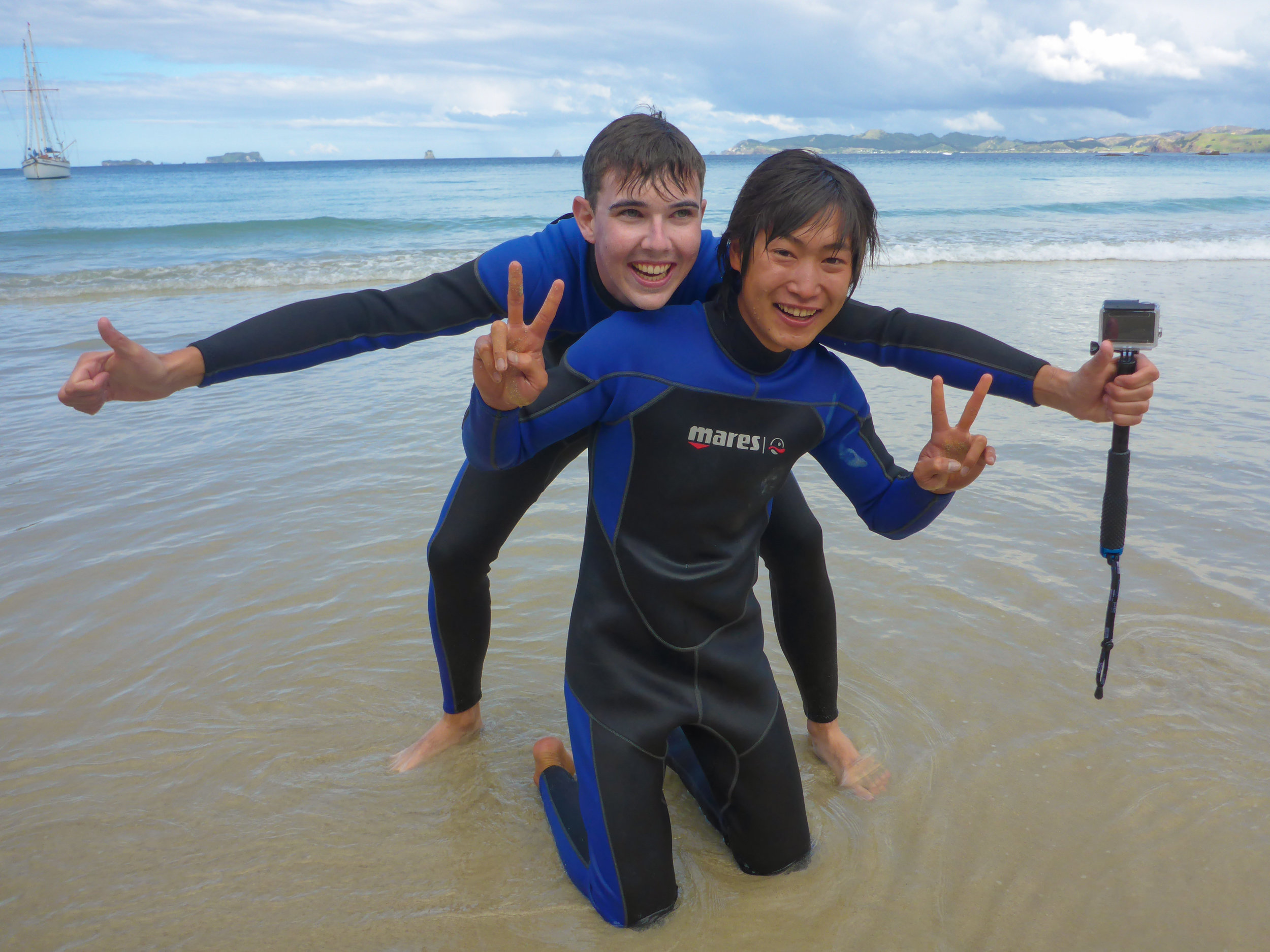 April 2016 - Two COLC students on a sailing trip at a remote beach on Great Mercury Island, NZ