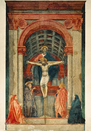 Masaccio (1401 – 1428) the first great painter of the early Renaissance period, was the first artist who demonstrated full command of the new rules of perspective; the figures in his paintings have volume and the buildings and landscapes realistically recede into the distance. Masaccio is seen now as being the initiator of the new style of Florentine Realism. From http://www.op-art.co.uk/history/perspective