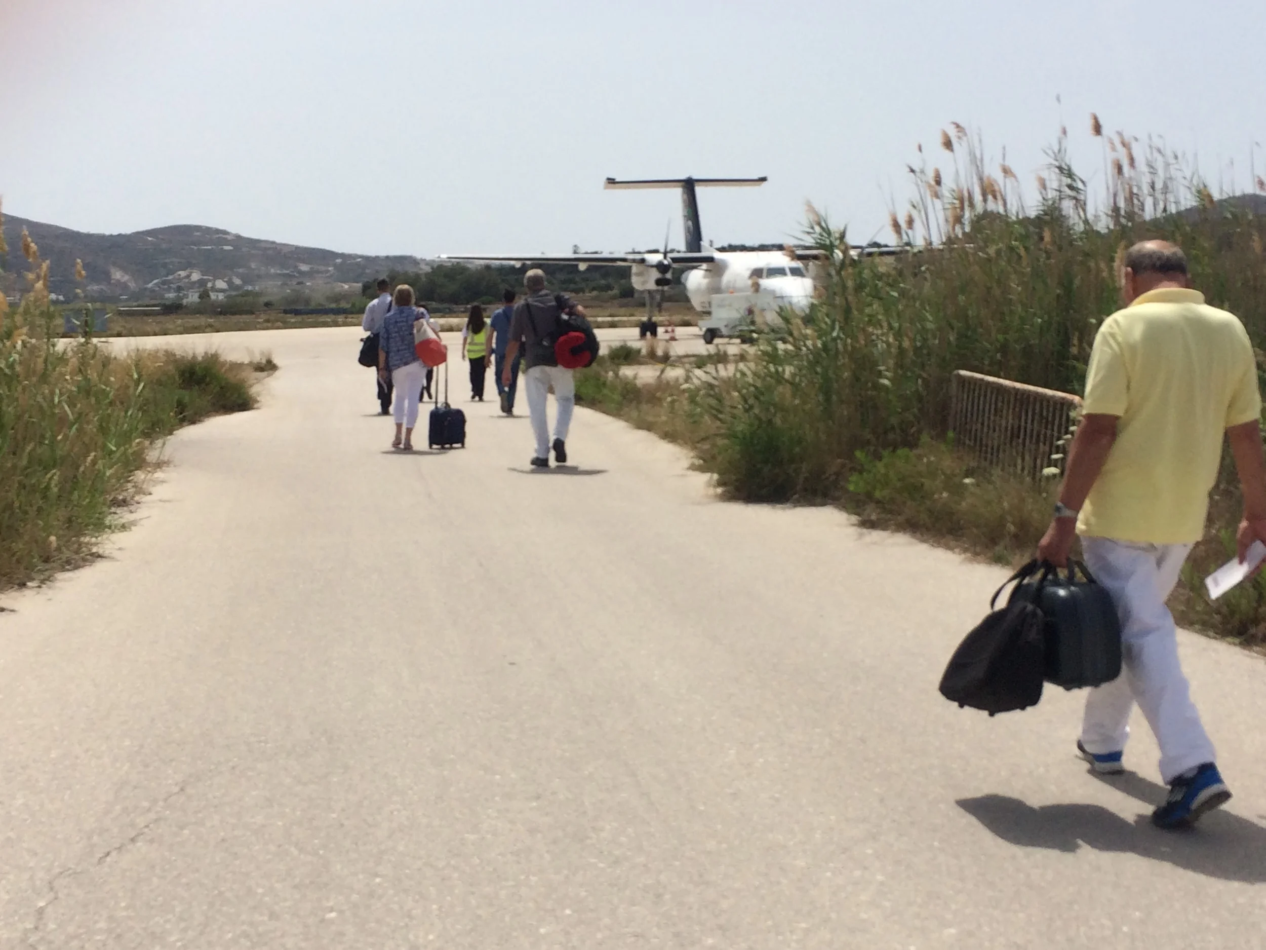 Milos airport, tiny prop plane