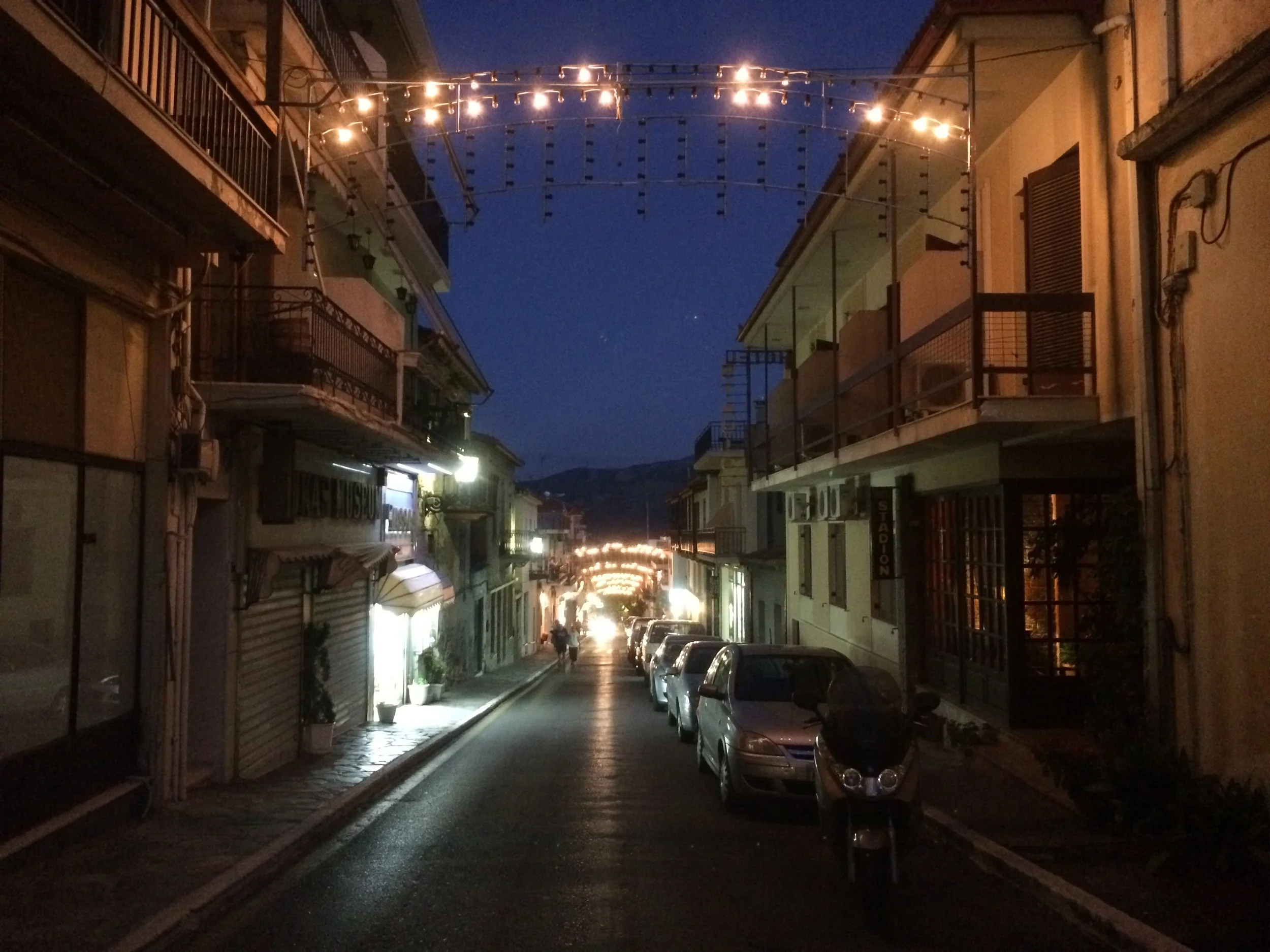 Streets of Delphi at night.