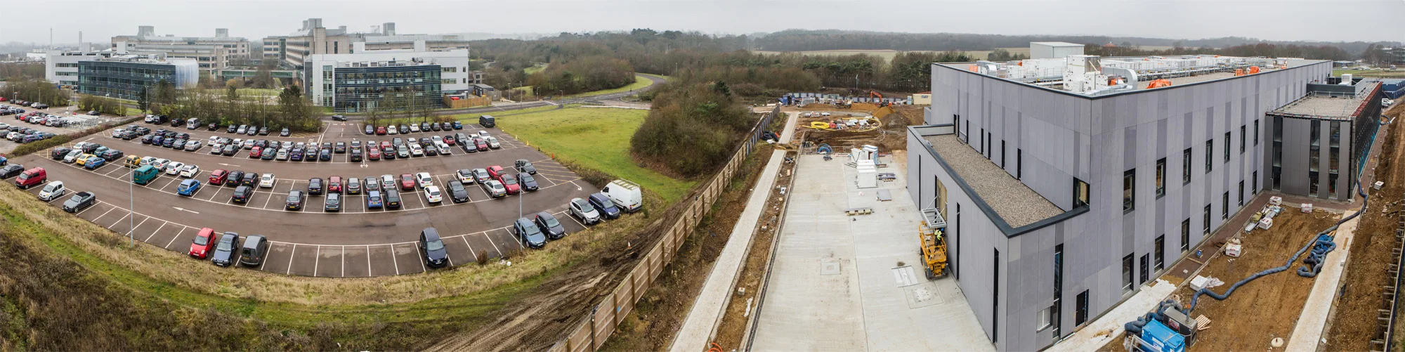 Up a cherry-picker to document the construction of The Cell & Gene Therapy Catapult's new £55m state-of-the-art Cell Therapy manufacturing centre on the Stevenage Bioscience Catalyst campus