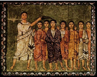Samuel Anointing David, Dura-Europos Synagogue, 3c, National Museum of Damascus, Syria.