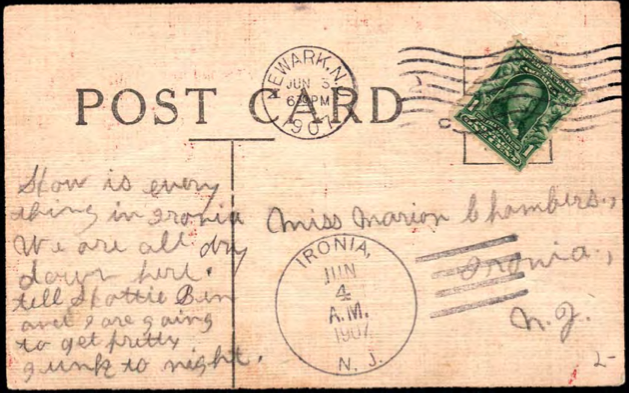  from the Ironia Post Office,  marked 1907  