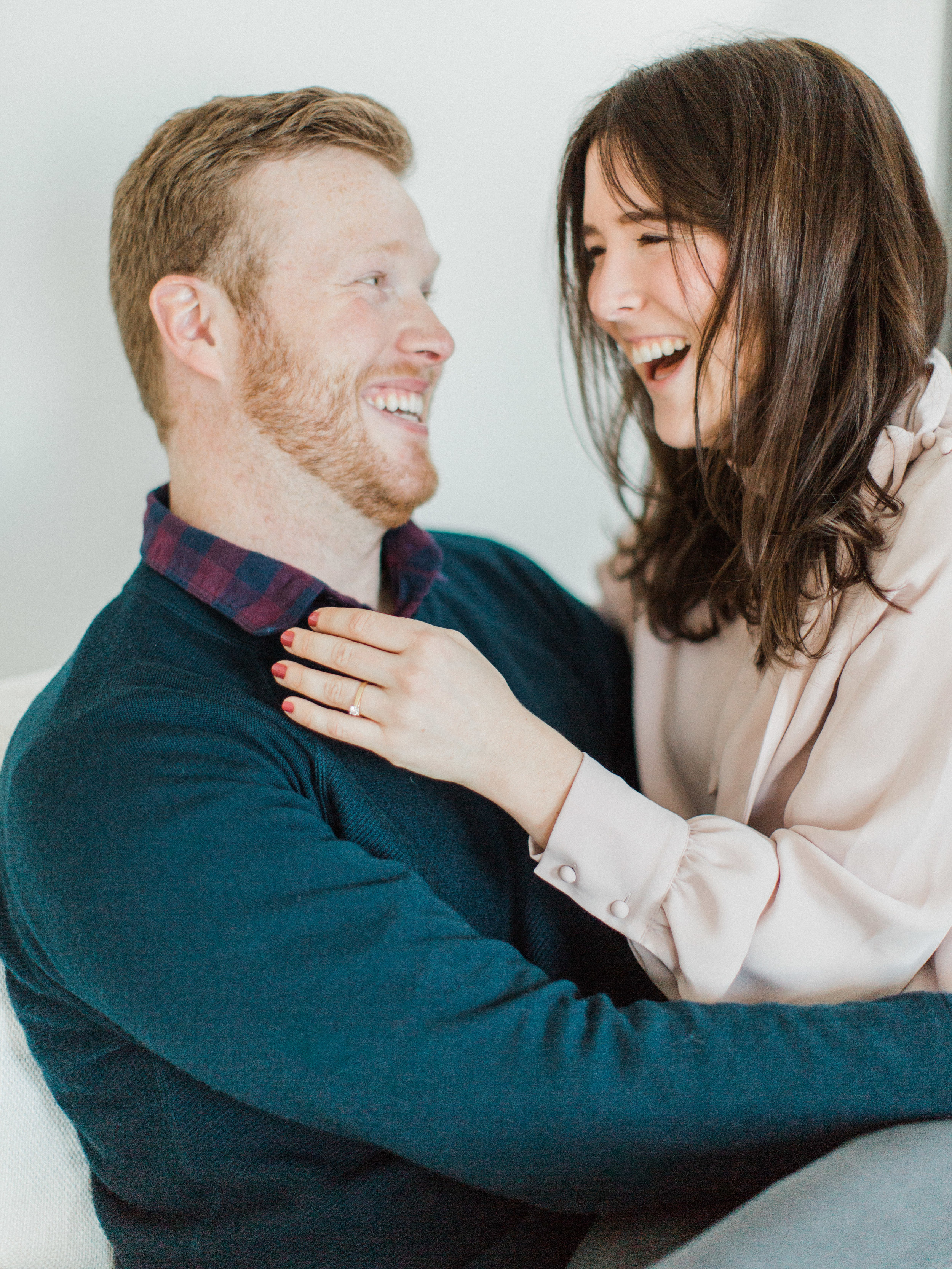 Sunny Engagement Photographs from Kathleen &amp; Erik's Winter at home engagement session in Collingwood, by toronto wedding photographer corynn fowler photography
