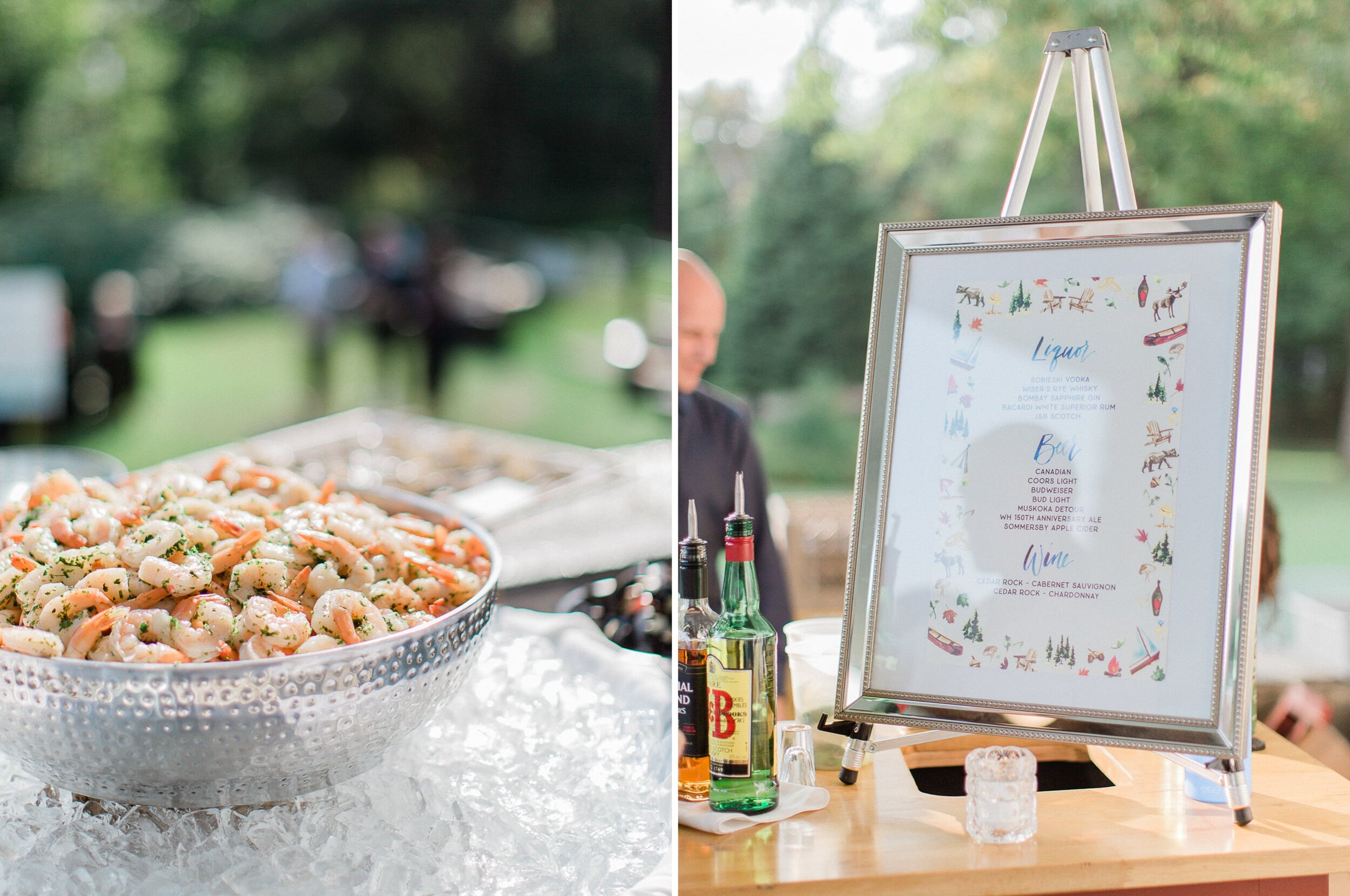 cocktail hour details from an outdoor garden party wedding at windermere house muskoka