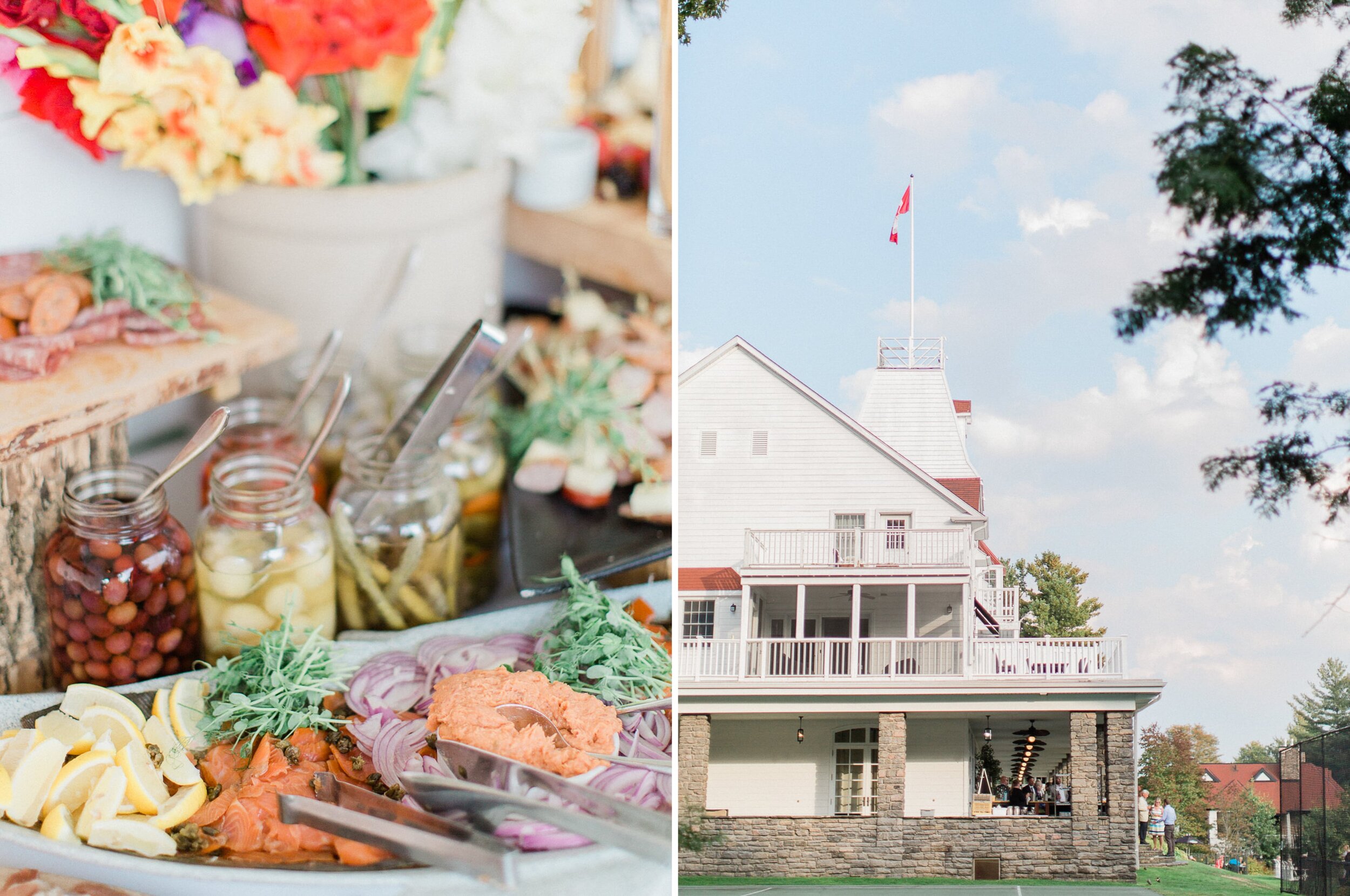 cocktail hour details from an outdoor garden party wedding at windermere house muskoka