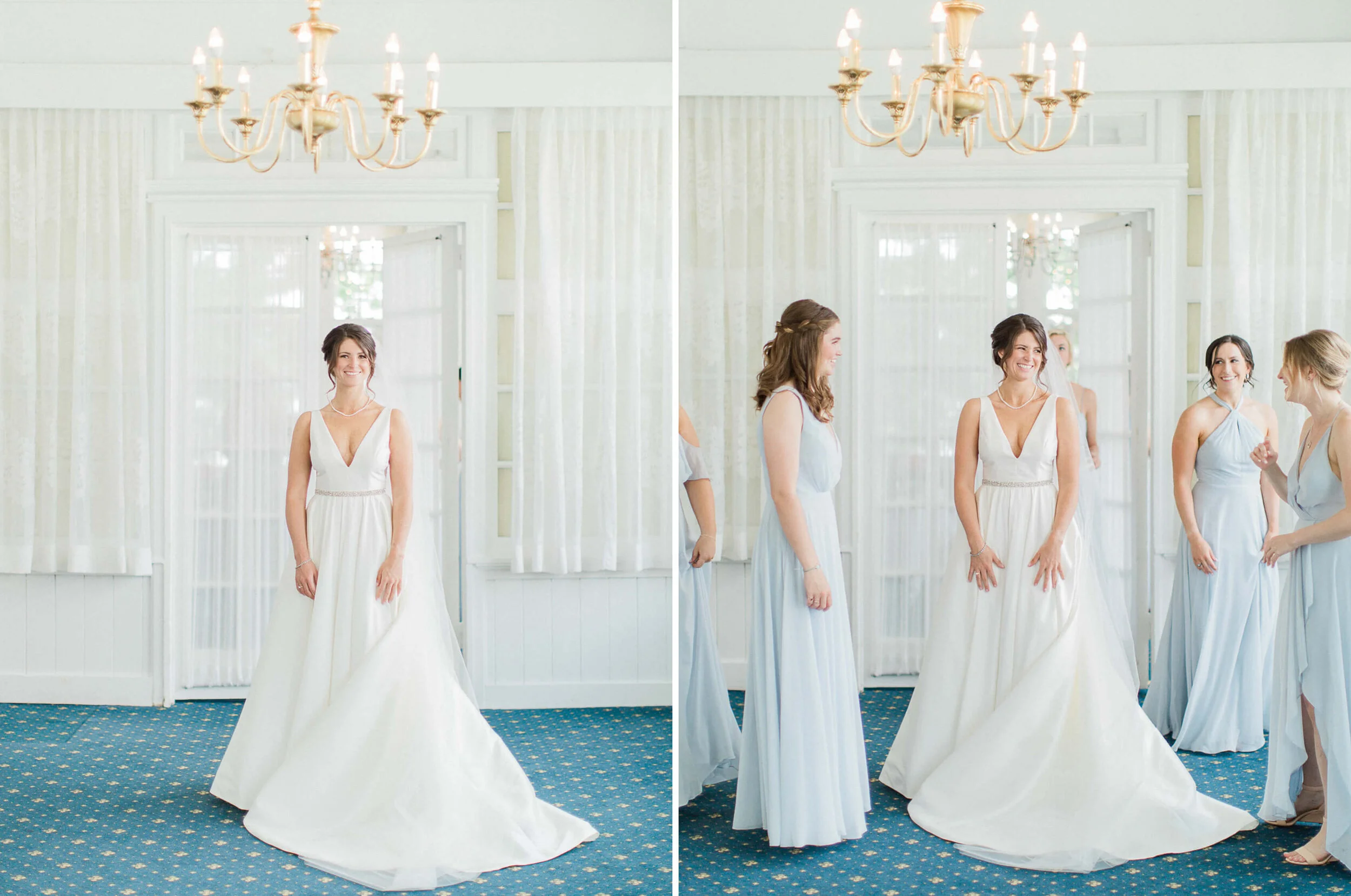 bride and bridesmaids posing naturally for some candid portraits at a summer garden party wedding at the rcyc in toronto